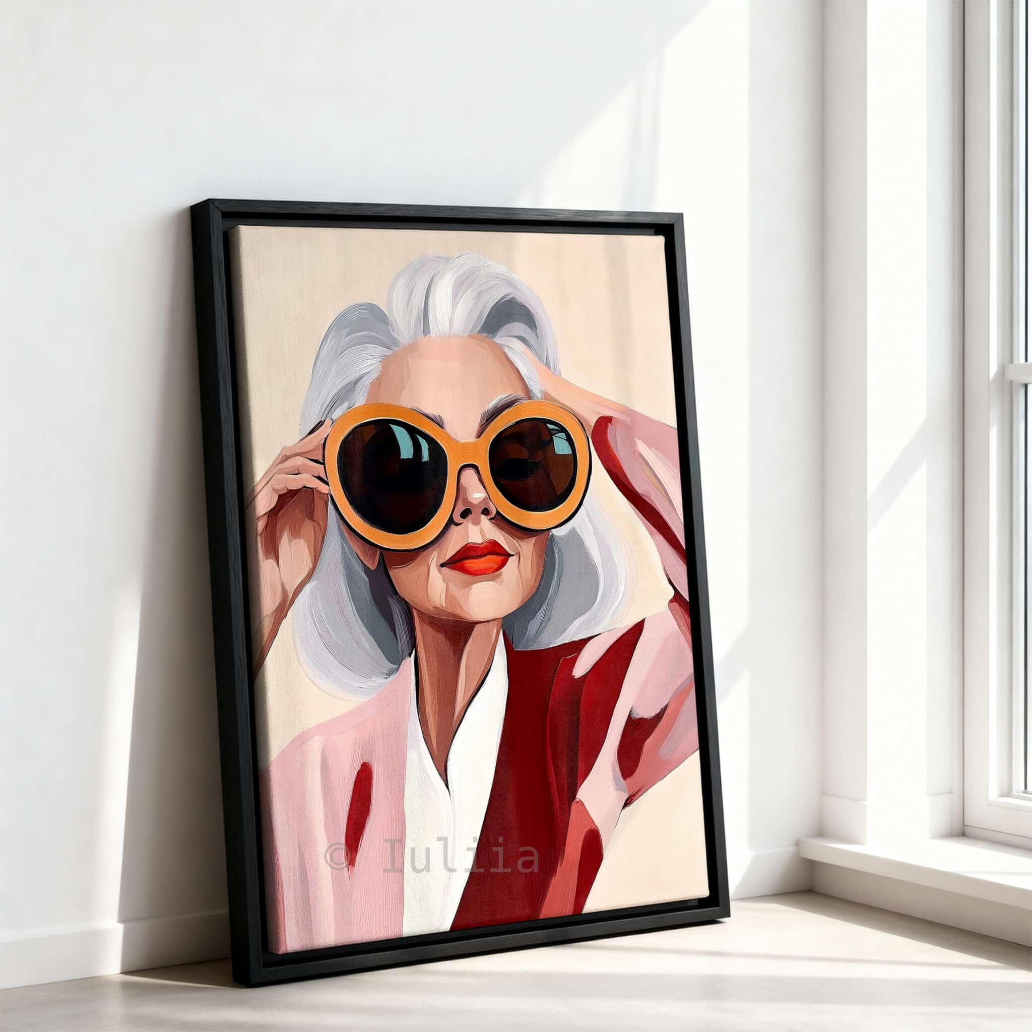 Blush Aesthetic Artwork Canvas, Glamorous Woman with Oversized Sunglasses Print, Modern Feminine Home Decor - photo #10