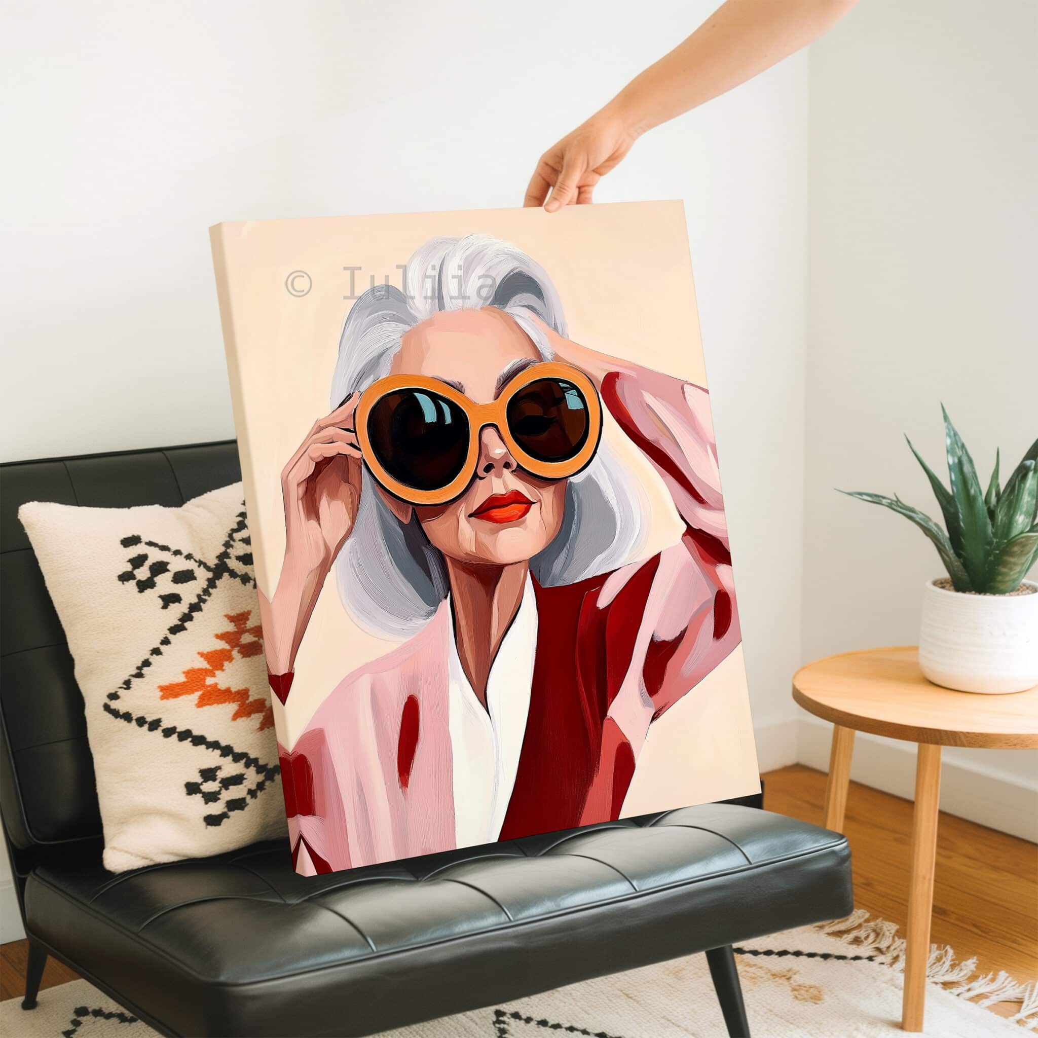 Blush Aesthetic Artwork Canvas, Glamorous Woman with Oversized Sunglasses Print, Modern Feminine Home Decor - photo #2