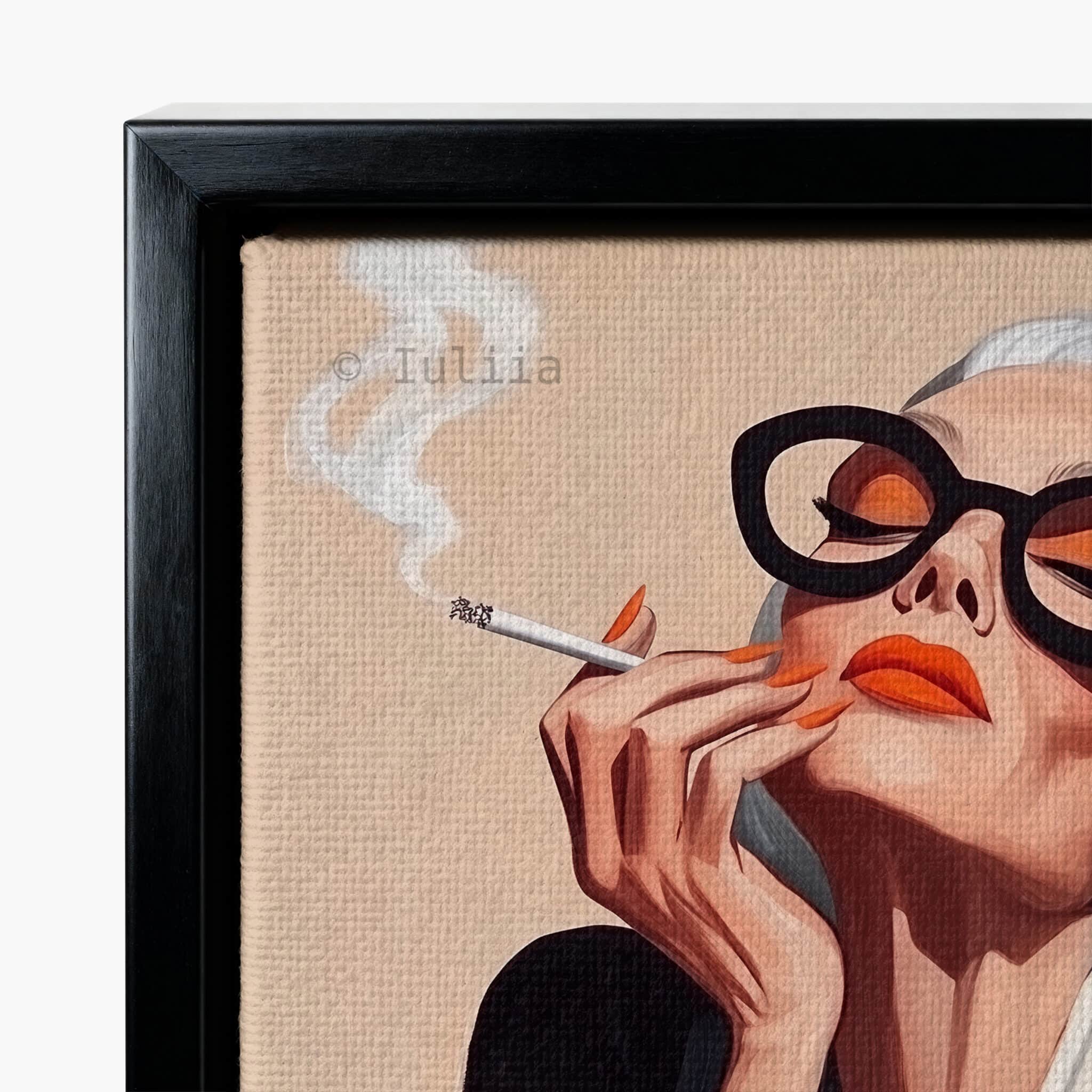 Modern Muse Art Canvas, Glamorous Woman with Sunglasses and Cigarette Artwork, Boutique Hotel Decor - photo #9