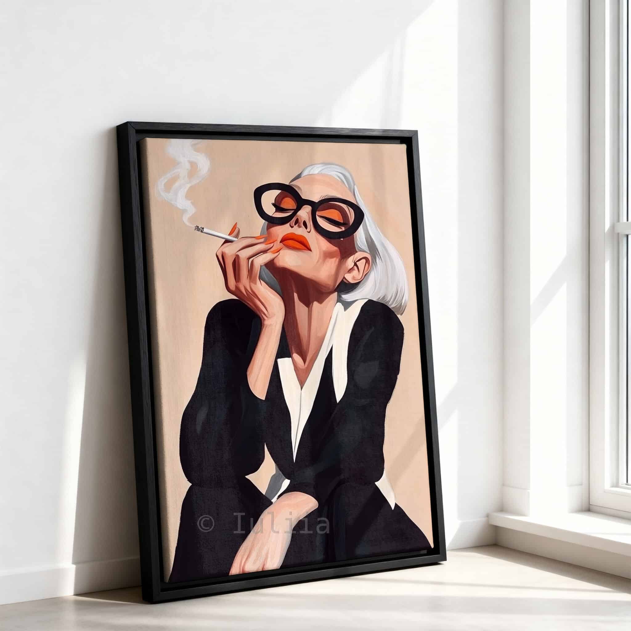 Modern Muse Art Canvas, Glamorous Woman with Sunglasses and Cigarette Artwork, Boutique Hotel Decor - photo #10
