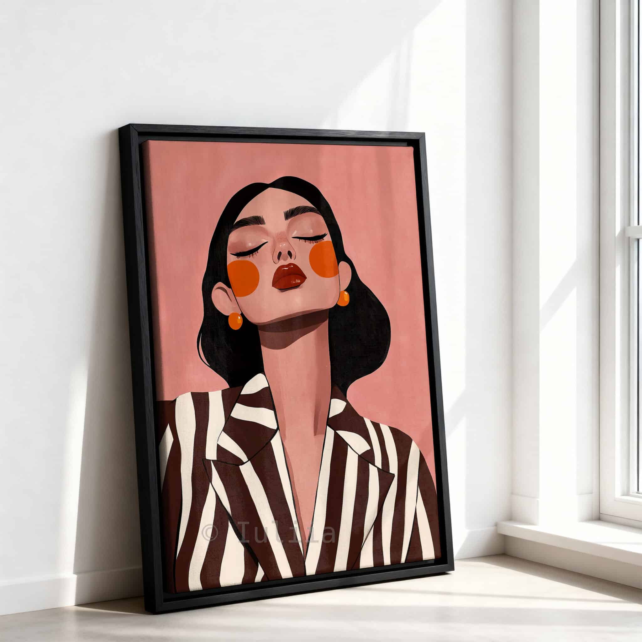 Striped Blazer Woman Canvas, Retro Fashion Portrait, Warm Neutral Wall Art, Chic Dressing Room Decor - photo #10