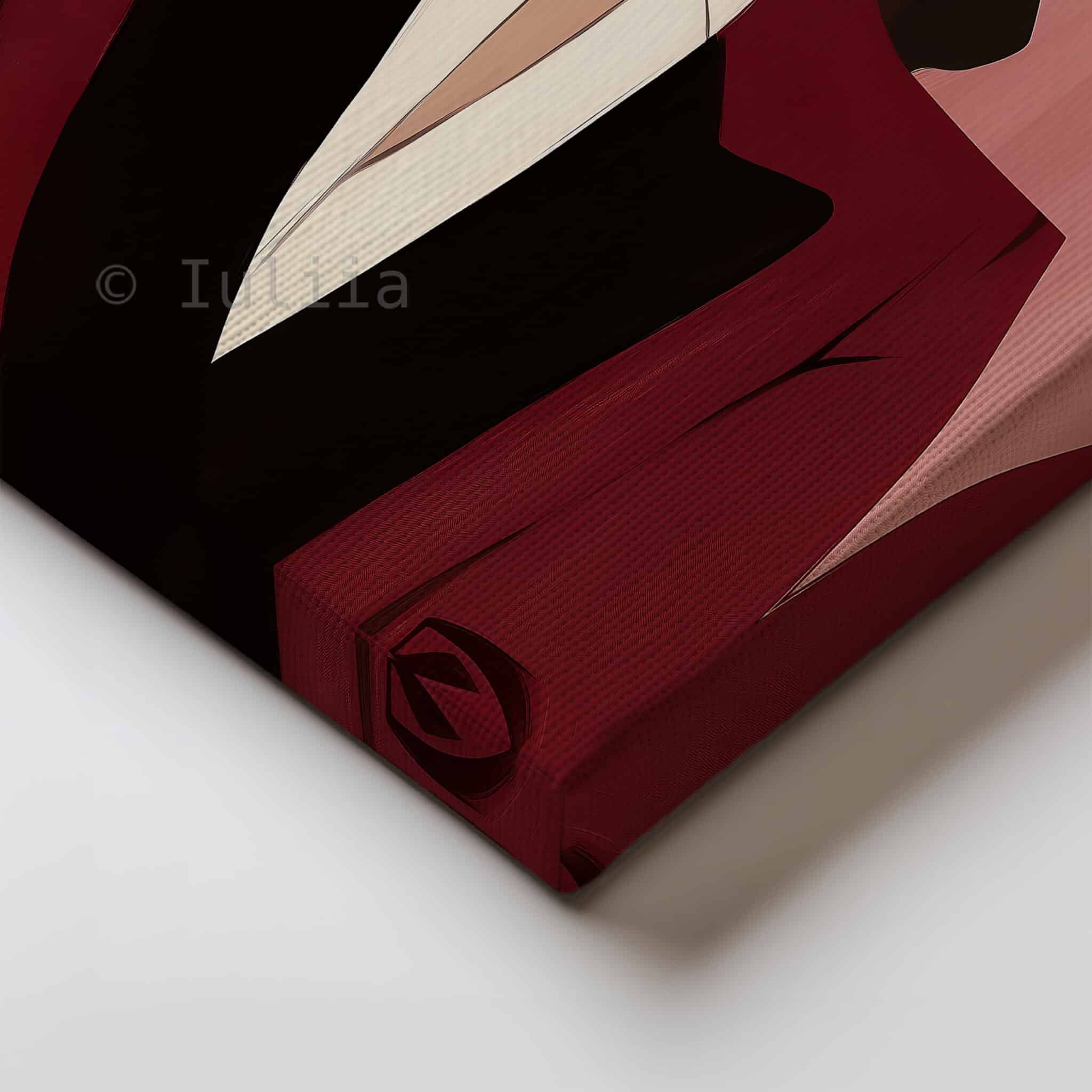 Burgundy Portrait Canvas, Elegant Woman in Tuxedo, Refined Fashion Wall Art, Sophisticated Dressing Room Accent - photo #1