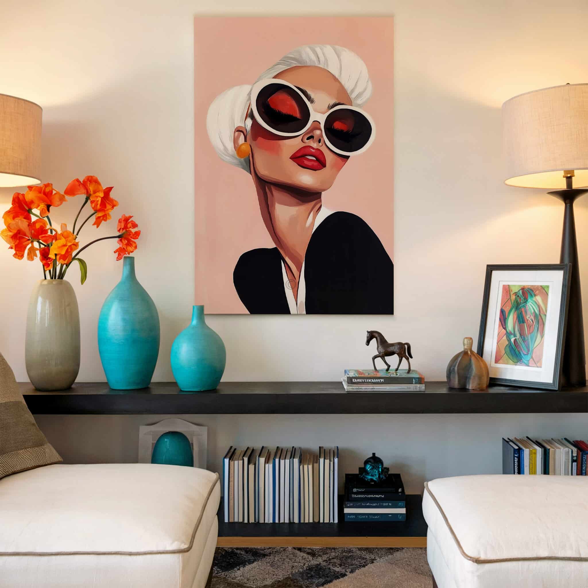 Statement Sunglasses Canvas, Glamorous Woman Portrait, Retro Fashion Wall Art, Chic Vanity and Dressing Room Decor - photo #17