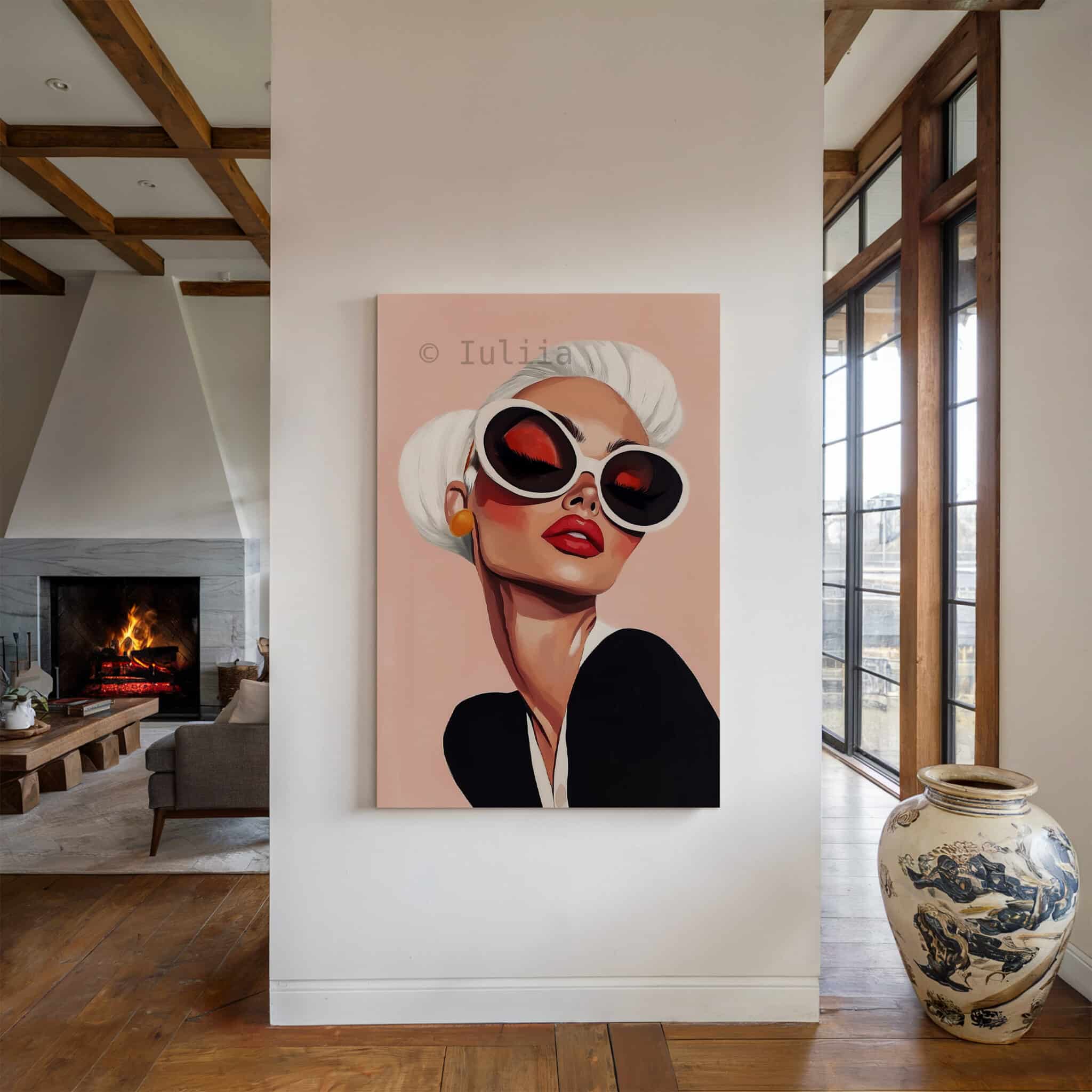 Statement Sunglasses Canvas, Glamorous Woman Portrait, Retro Fashion Wall Art, Chic Vanity and Dressing Room Decor - photo #4