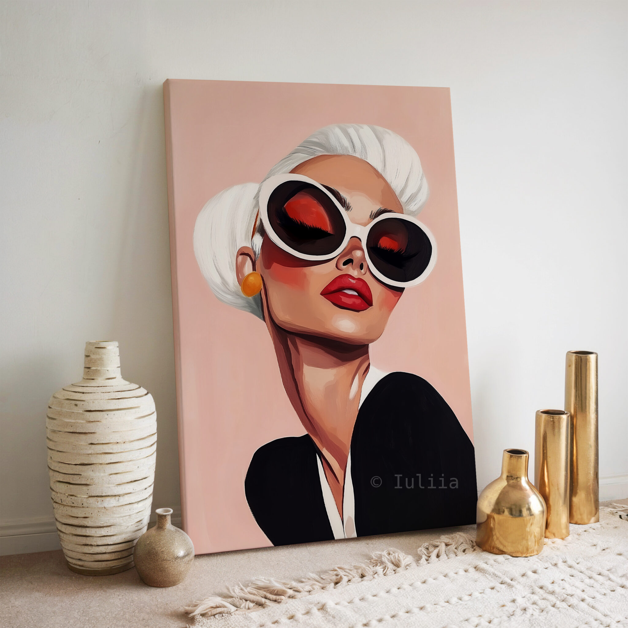 Statement Sunglasses Canvas, Glamorous Woman Portrait, Retro Fashion Wall Art, Chic Vanity and Dressing Room Decor - photo #6