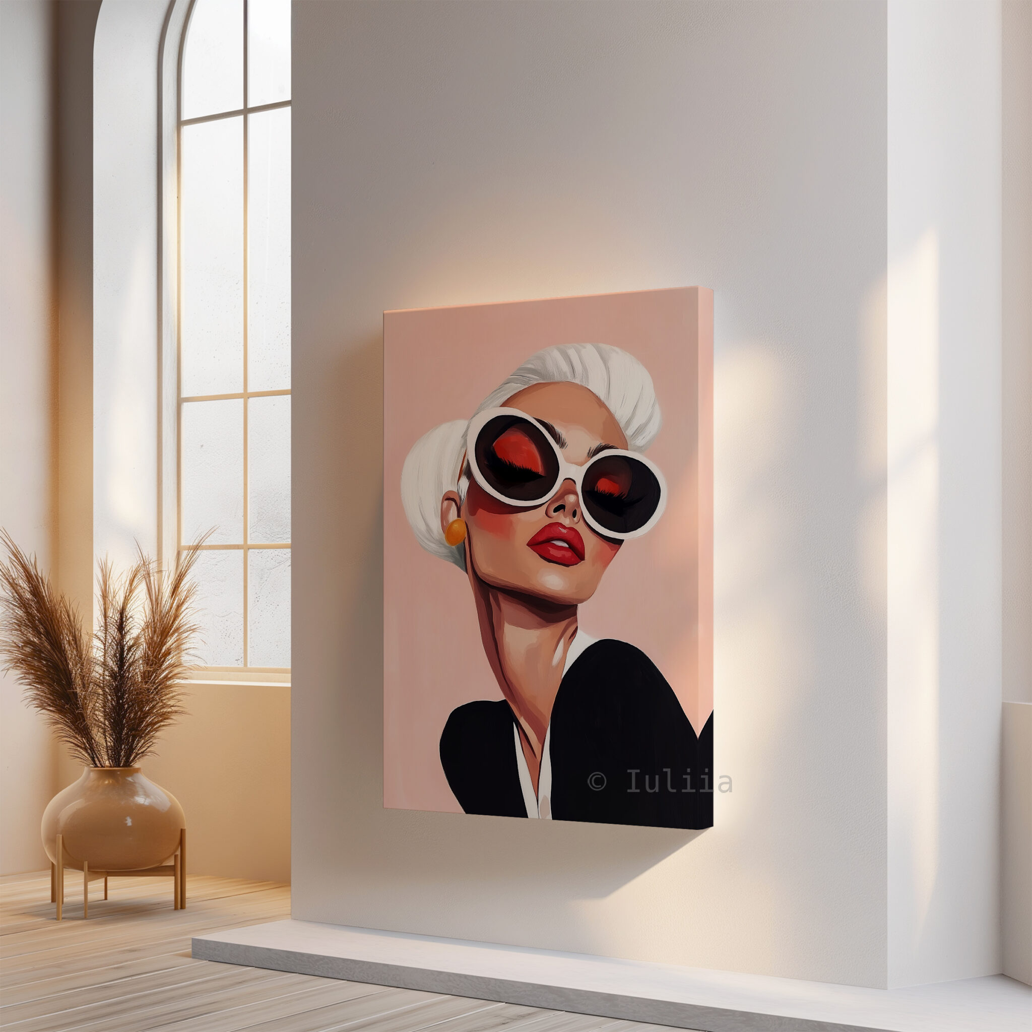 Statement Sunglasses Canvas, Glamorous Woman Portrait, Retro Fashion Wall Art, Chic Vanity and Dressing Room Decor - photo #14
