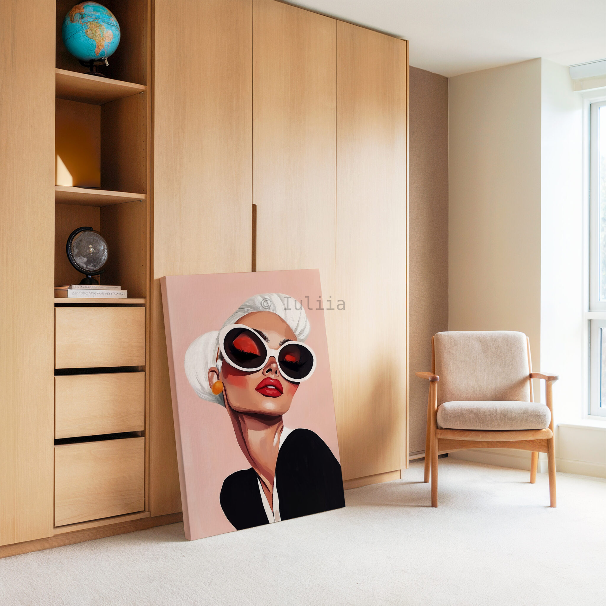 Statement Sunglasses Canvas, Glamorous Woman Portrait, Retro Fashion Wall Art, Chic Vanity and Dressing Room Decor - photo #3