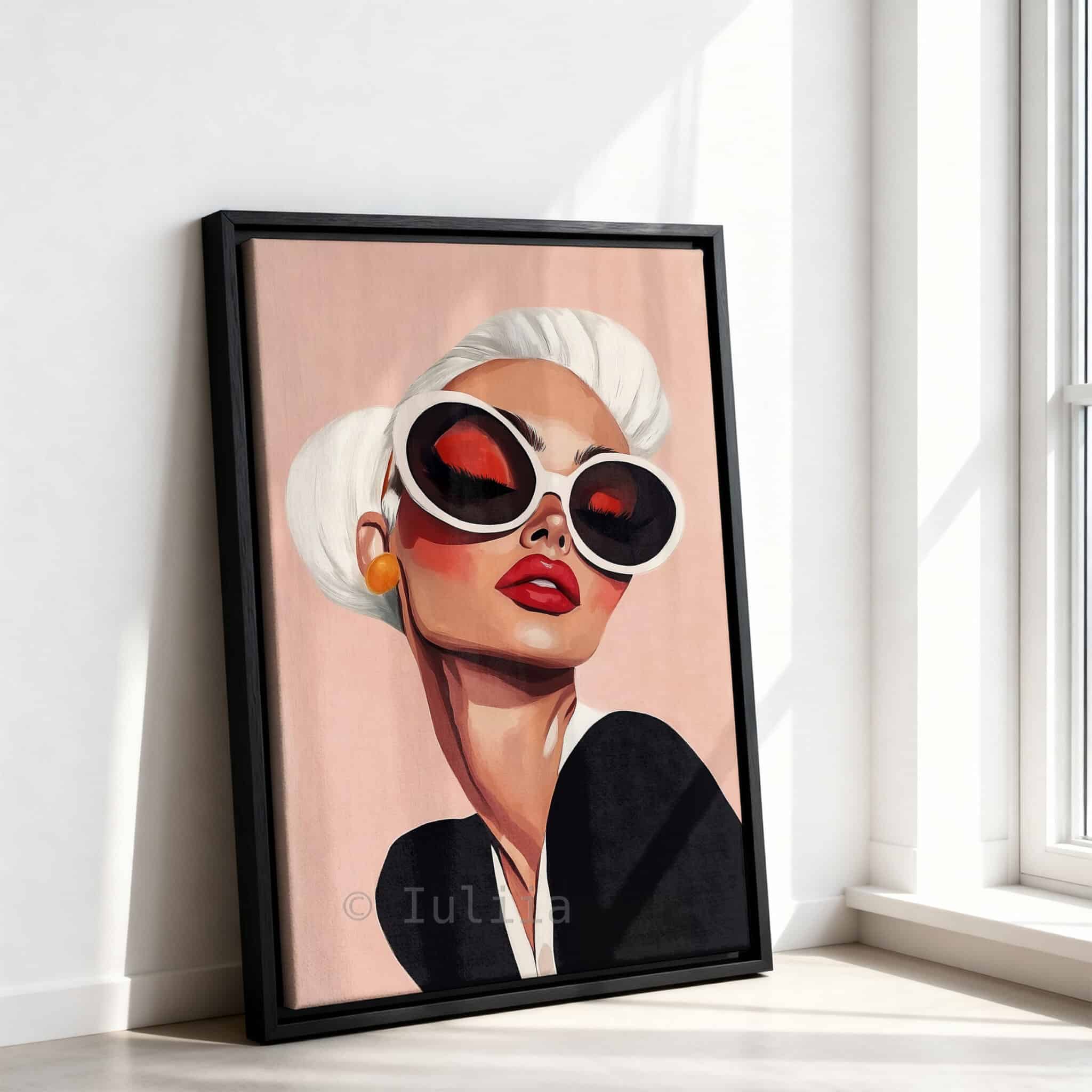 Statement Sunglasses Canvas, Glamorous Woman Portrait, Retro Fashion Wall Art, Chic Vanity and Dressing Room Decor - photo #10
