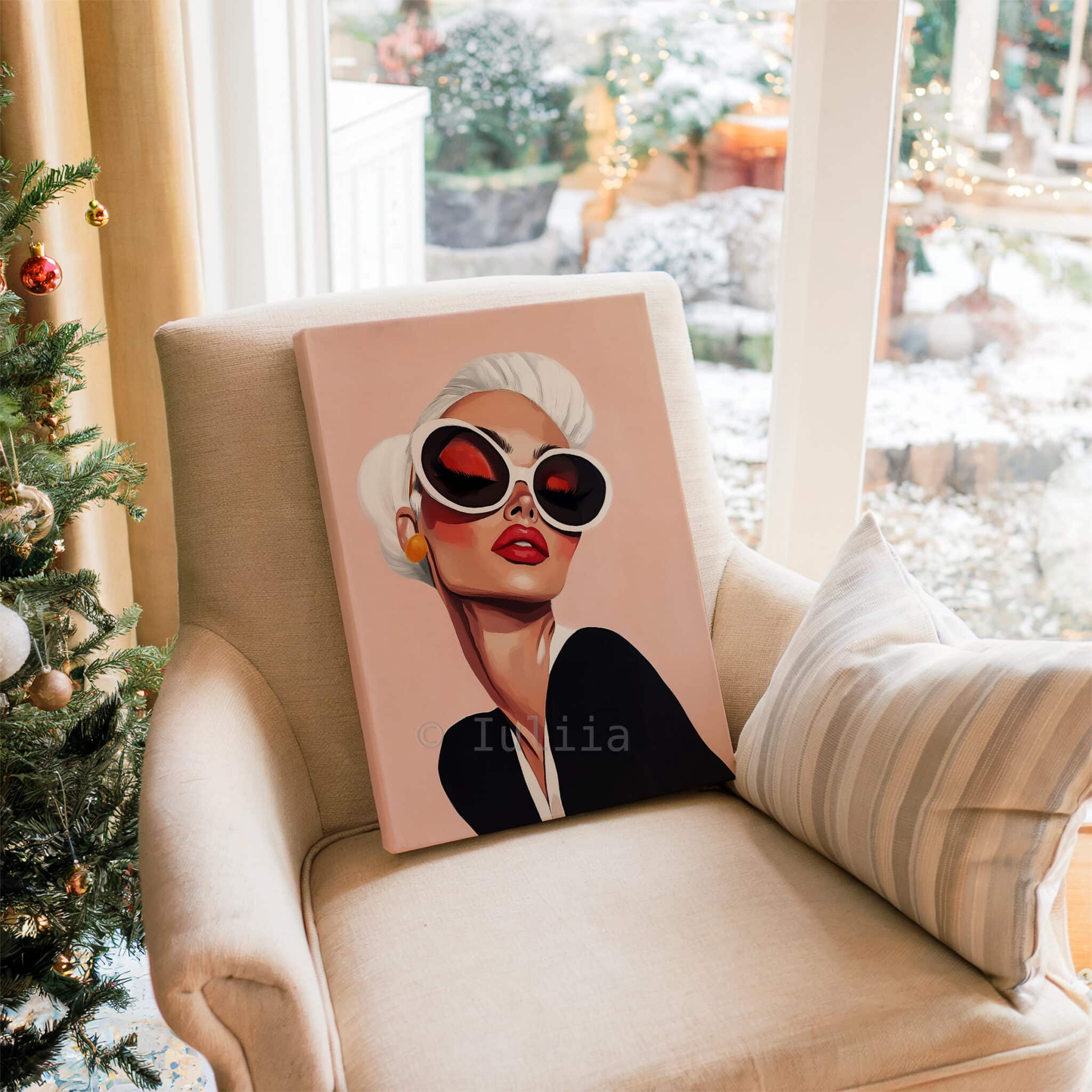 Statement Sunglasses Canvas, Glamorous Woman Portrait, Retro Fashion Wall Art, Chic Vanity and Dressing Room Decor - photo #15