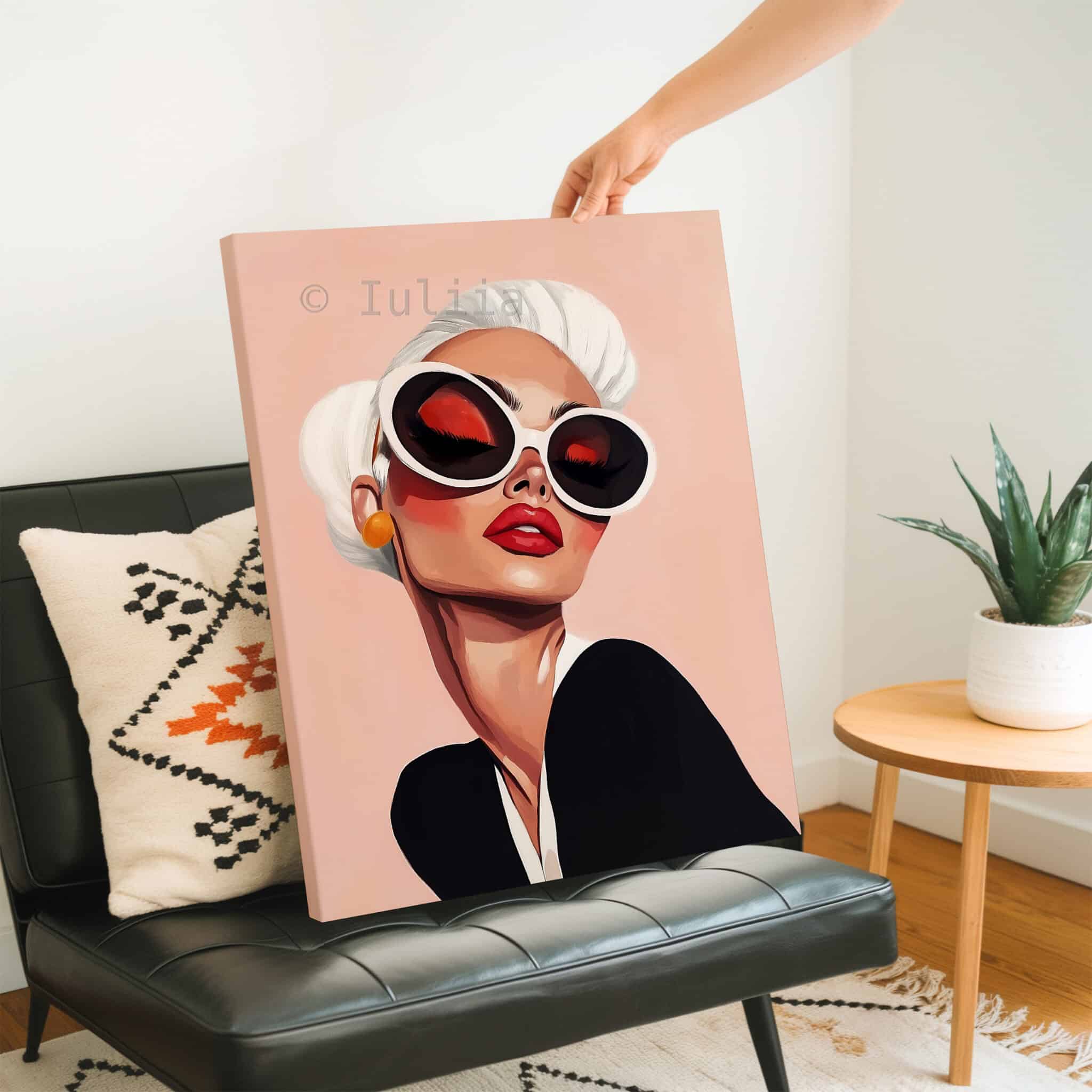 Statement Sunglasses Canvas, Glamorous Woman Portrait, Retro Fashion Wall Art, Chic Vanity and Dressing Room Decor - photo #2