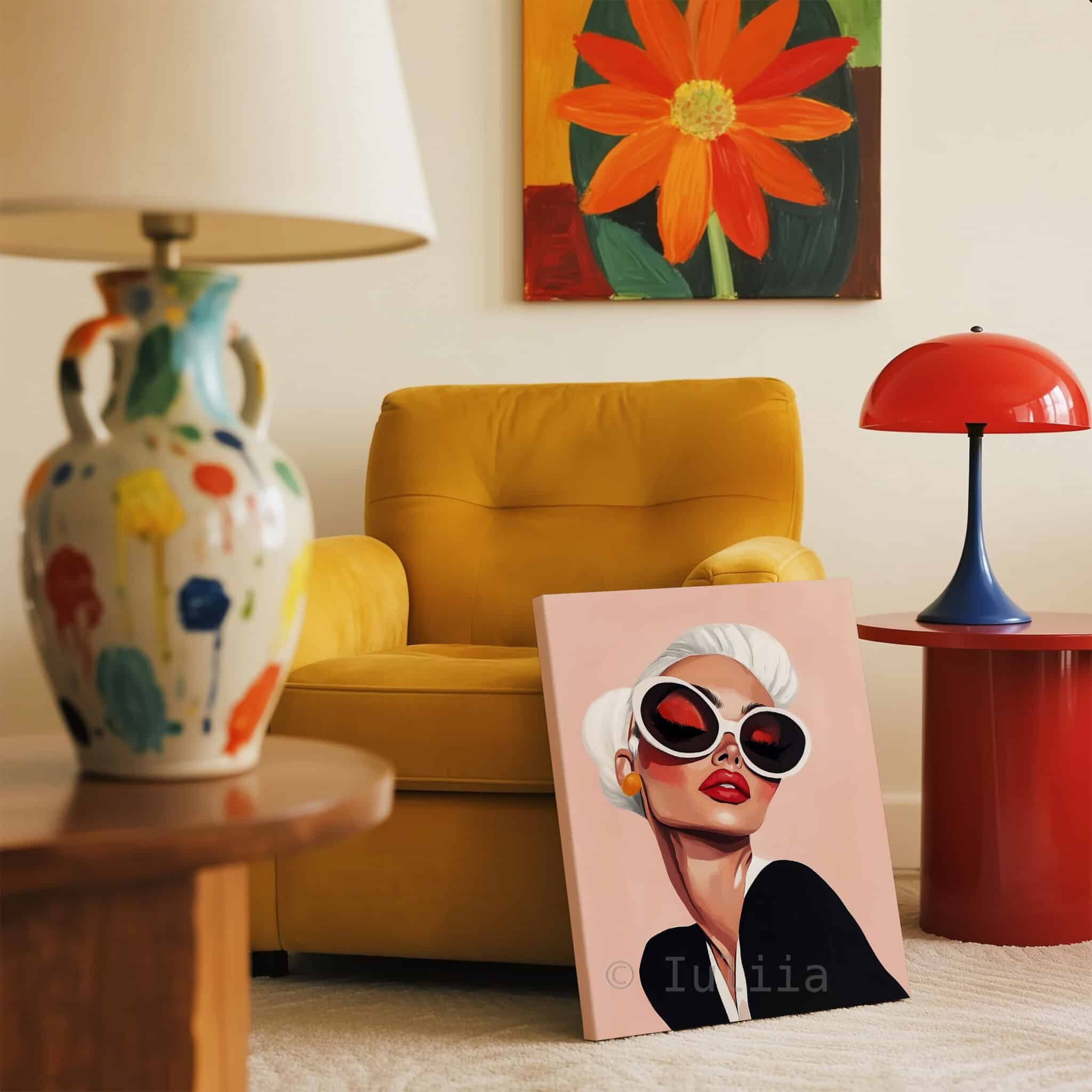 Statement Sunglasses Canvas, Glamorous Woman Portrait, Retro Fashion Wall Art, Chic Vanity and Dressing Room Decor - photo #11
