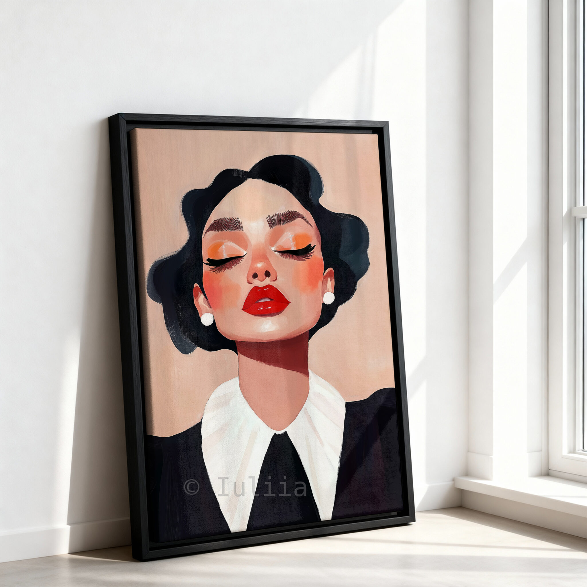 Classic Collar Woman Canvas, Retro Beauty Portrait, Black and White Fashion Wall Art, Refined Dressing Room Decor - photo #10