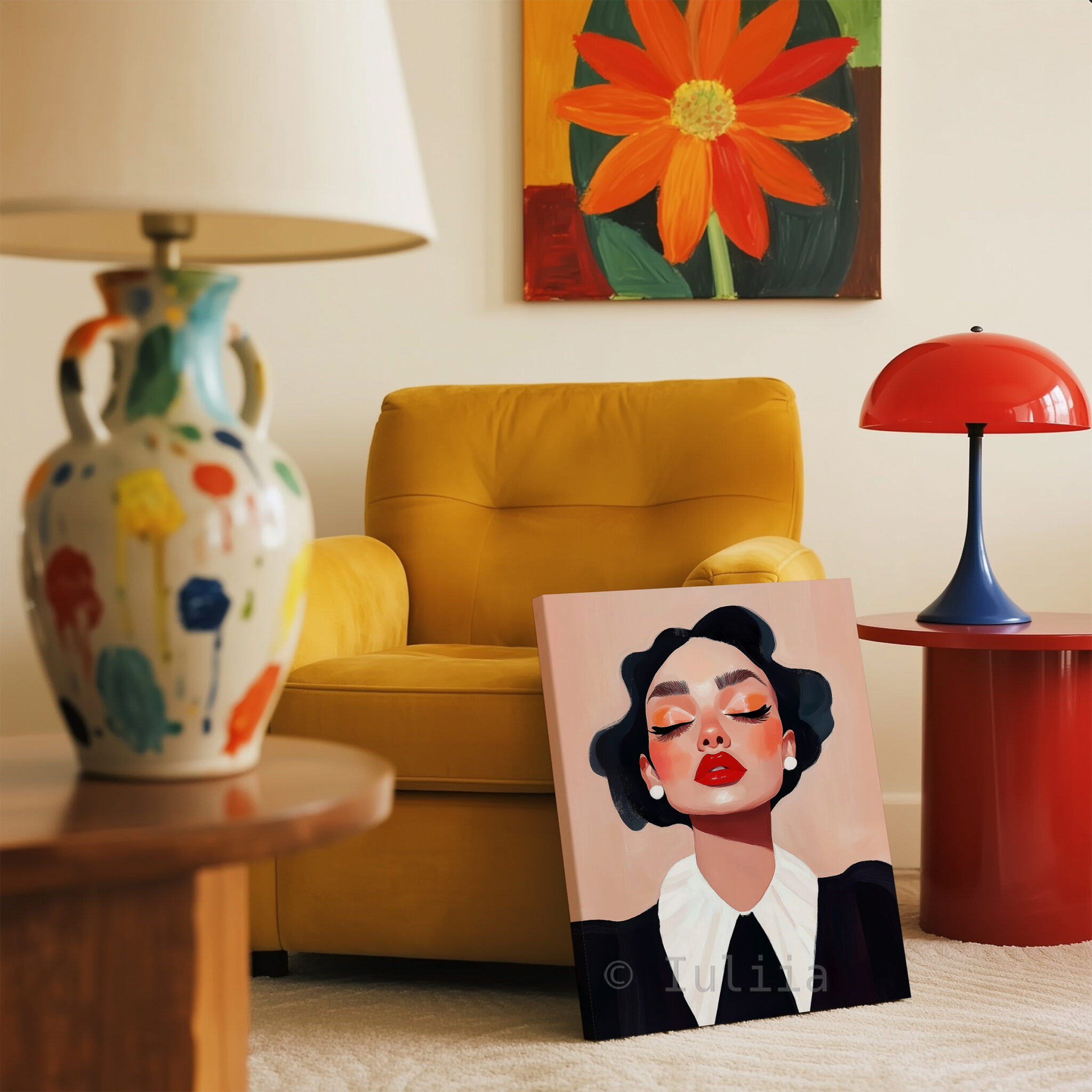 Classic Collar Woman Canvas, Retro Beauty Portrait, Black and White Fashion Wall Art, Refined Dressing Room Decor - photo #11