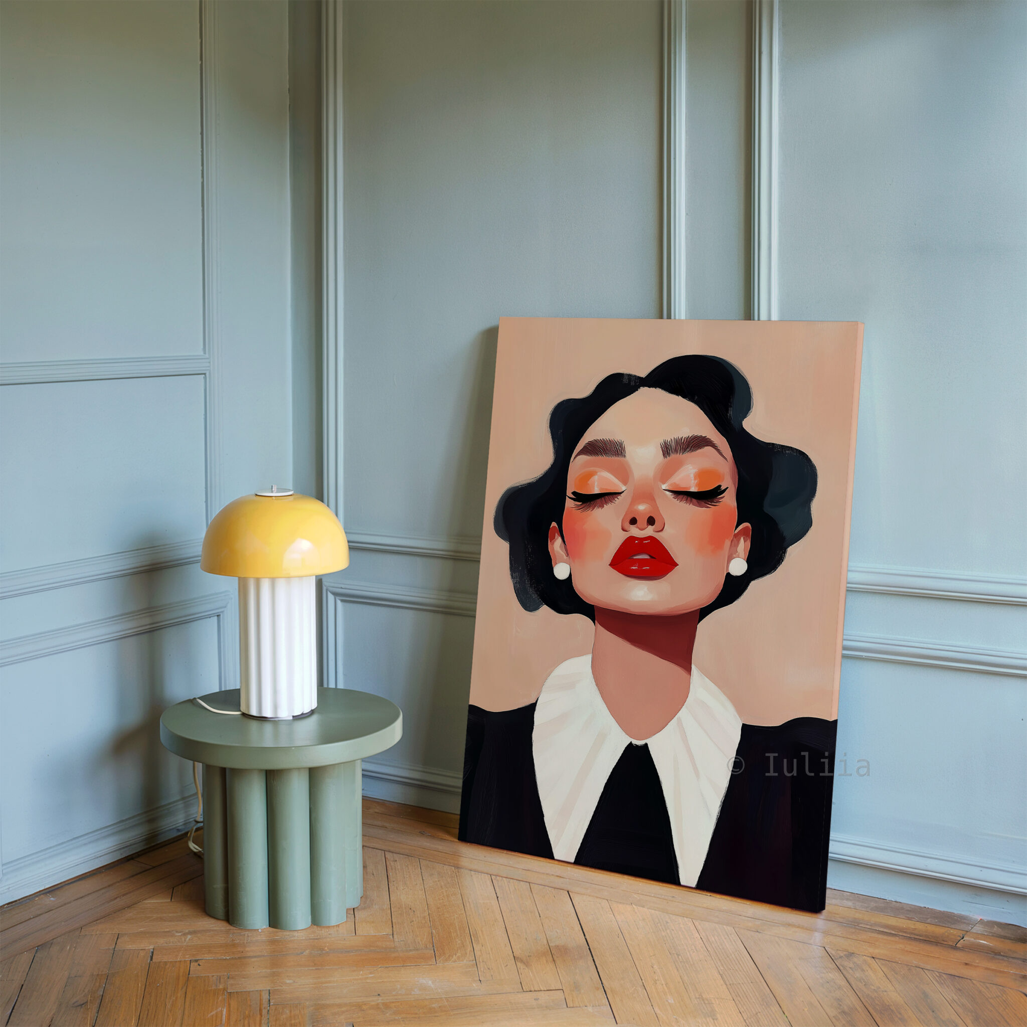 Classic Collar Woman Canvas, Retro Beauty Portrait, Black and White Fashion Wall Art, Refined Dressing Room Decor - photo #16