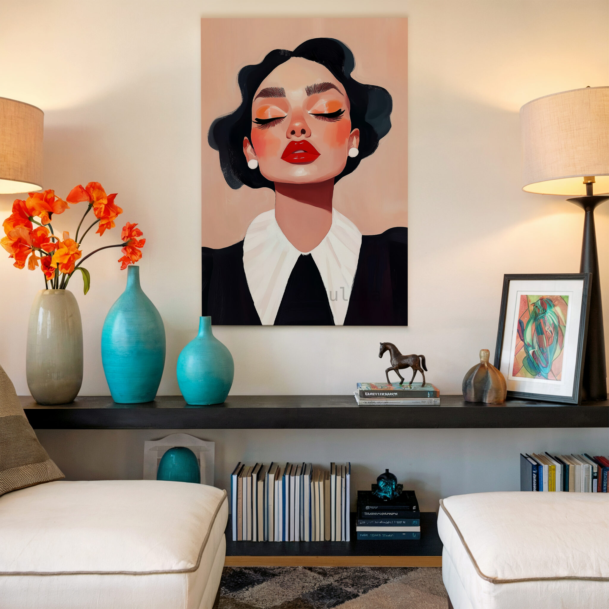 Classic Collar Woman Canvas, Retro Beauty Portrait, Black and White Fashion Wall Art, Refined Dressing Room Decor - photo #17