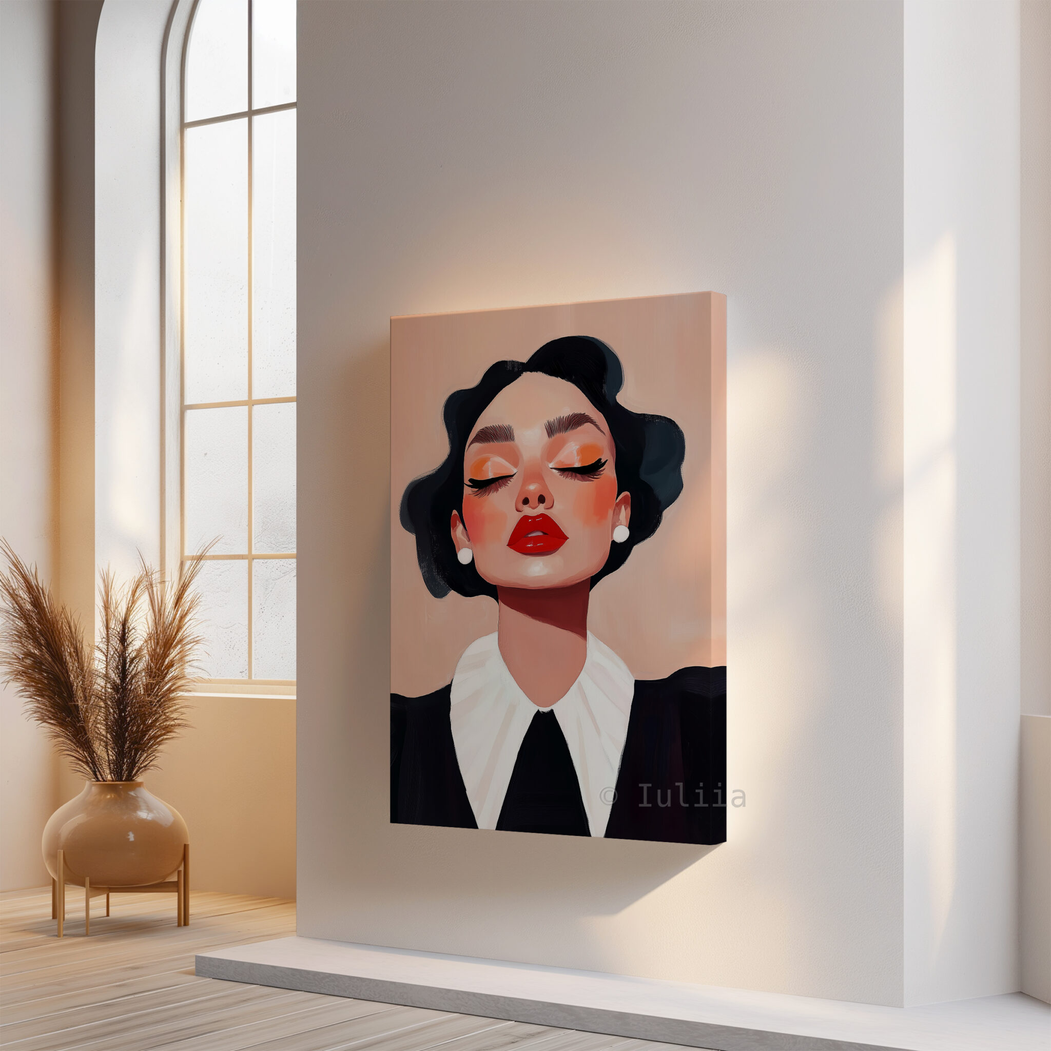 Classic Collar Woman Canvas, Retro Beauty Portrait, Black and White Fashion Wall Art, Refined Dressing Room Decor - photo #14
