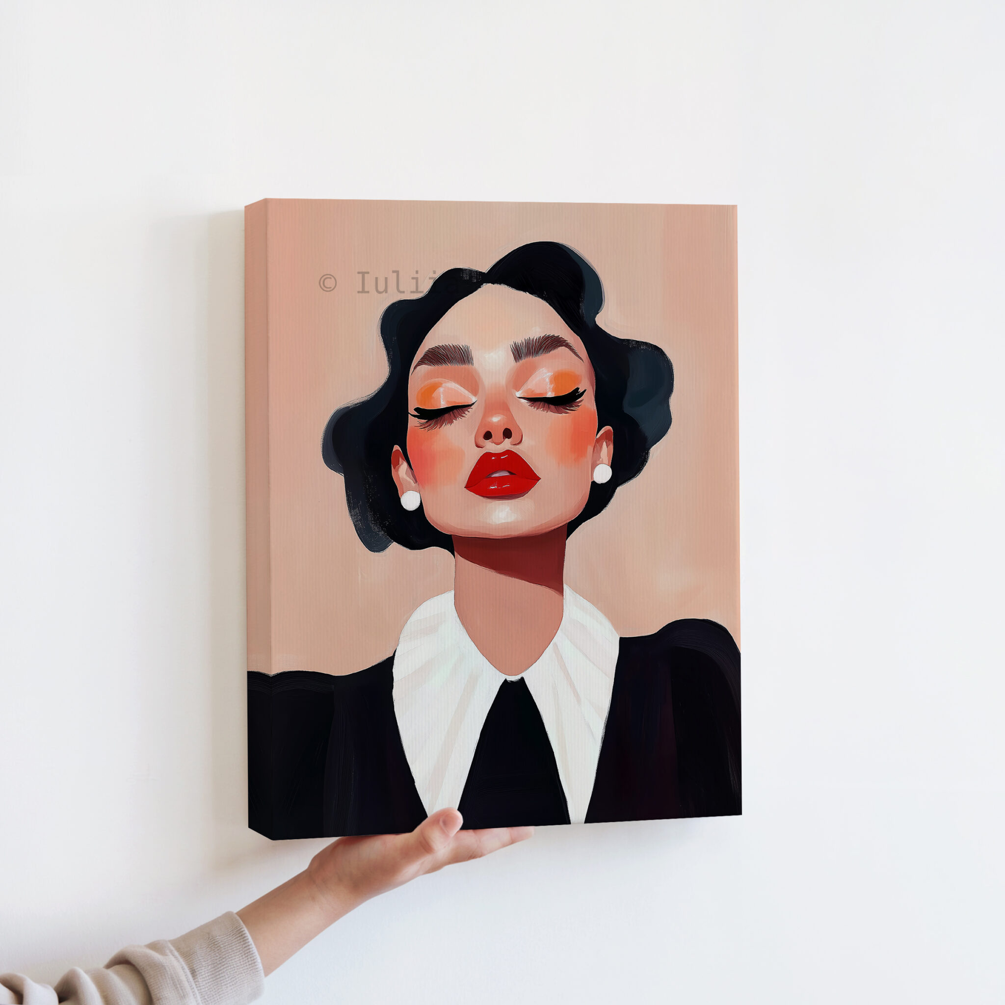 Classic Collar Woman Canvas, Retro Beauty Portrait, Black and White Fashion Wall Art, Refined Dressing Room Decor - photo #12