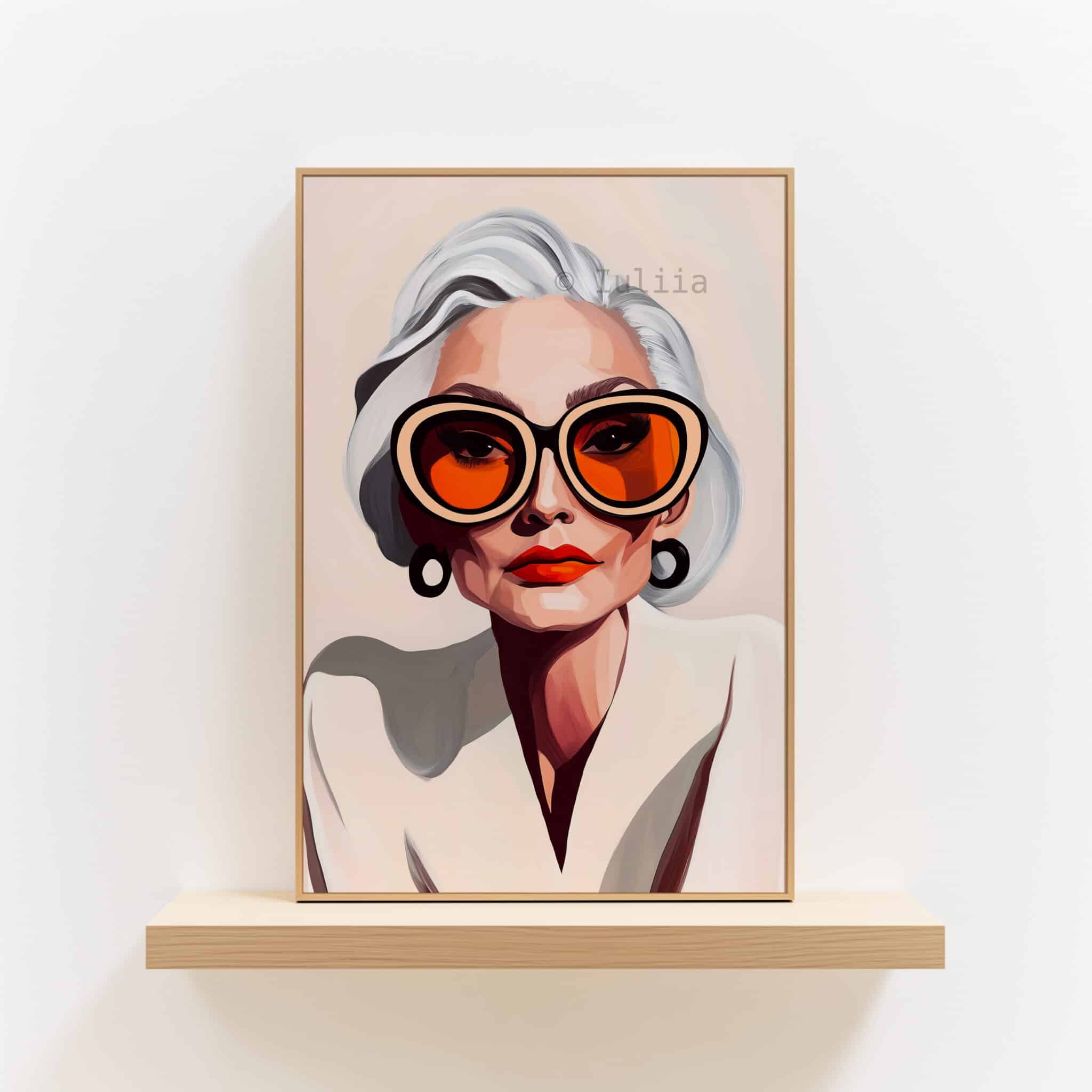 Framed Chic Woman Art Elegant Lady Portrait Print, Quiet Luxury Wall Decor for Vanity Room, Dressing Area or Bedroom
