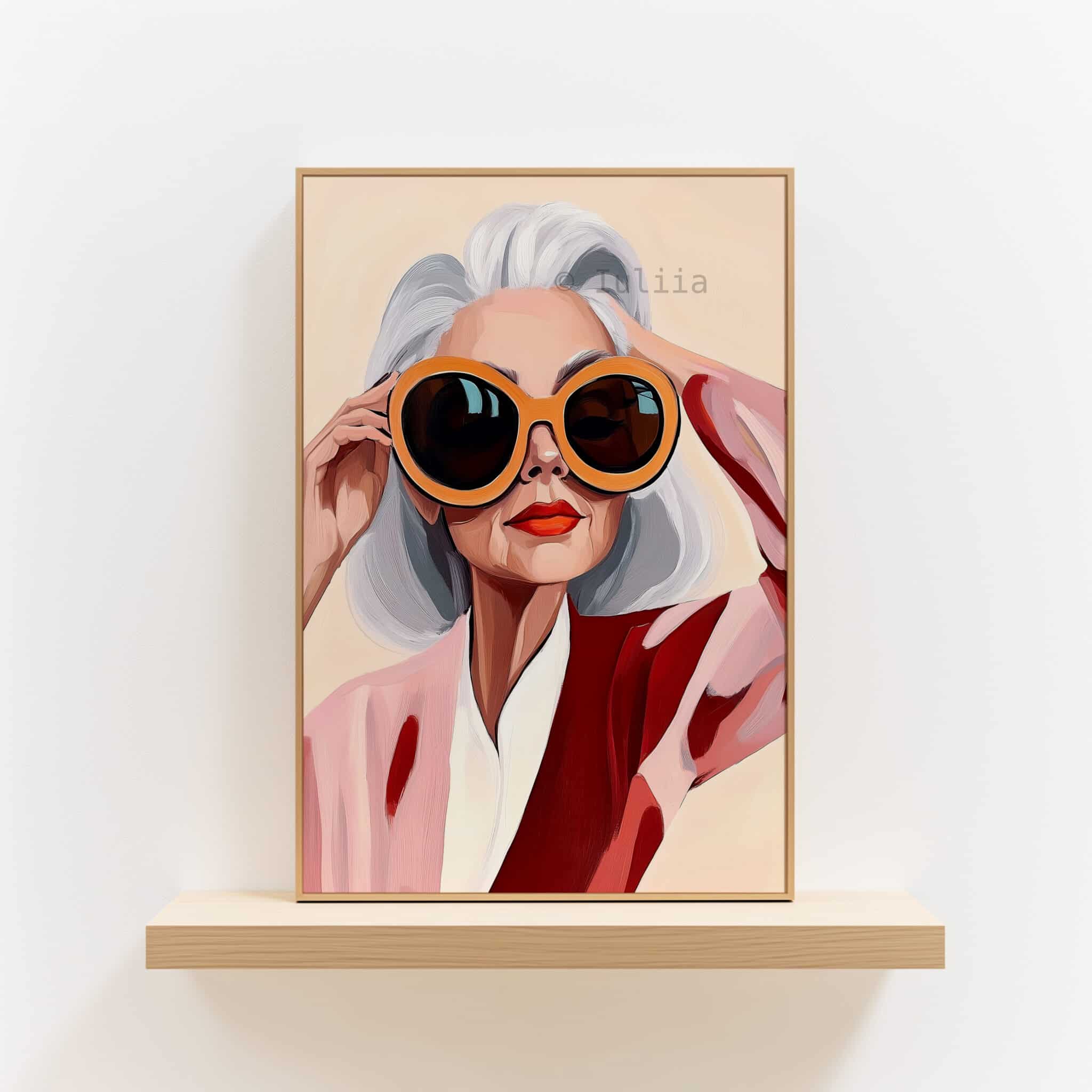 Framed Luxury Portrait Art Elegant Woman, Old Money Wall Decor for Living Room, Lounge or Home Bar