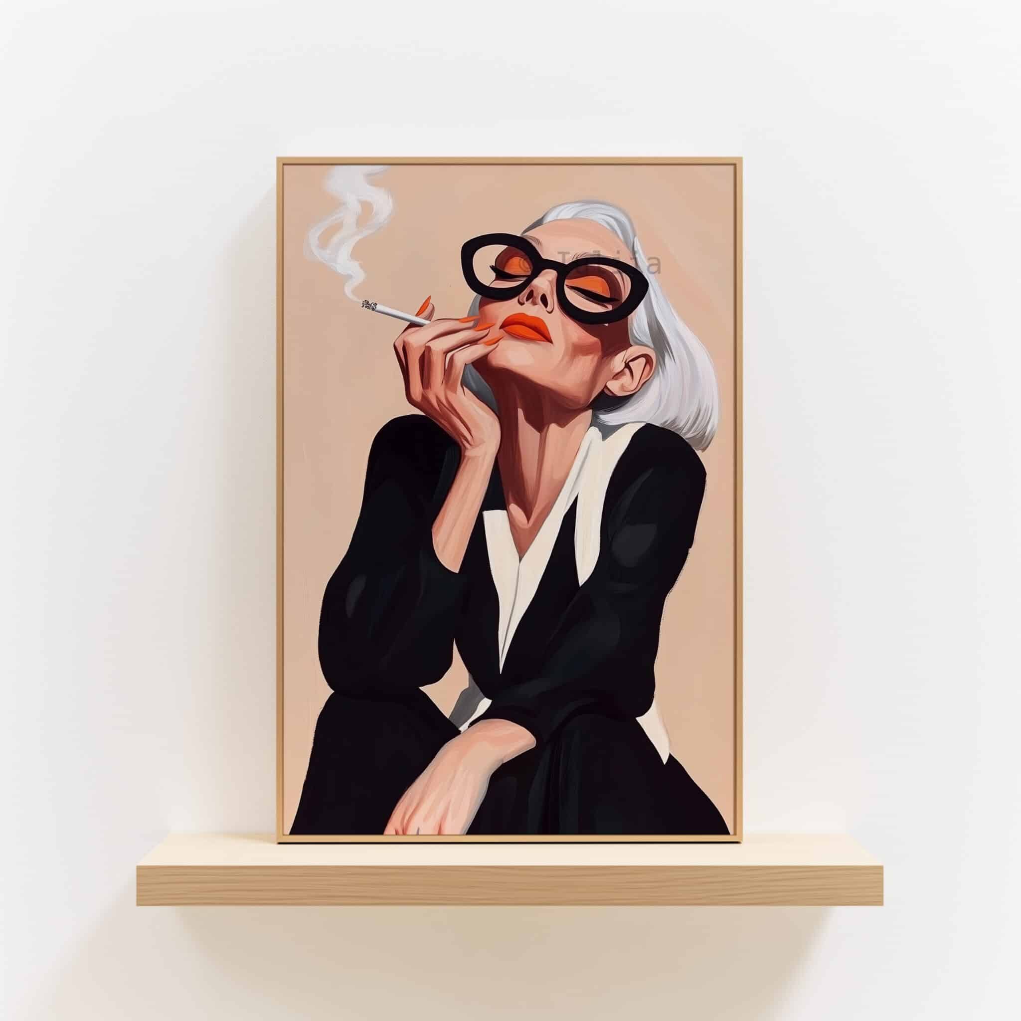 Framed Modern Muse Art Elegant Woman Portrait Print, Contemporary Statement Decor for Living Room, Study or Bedroom