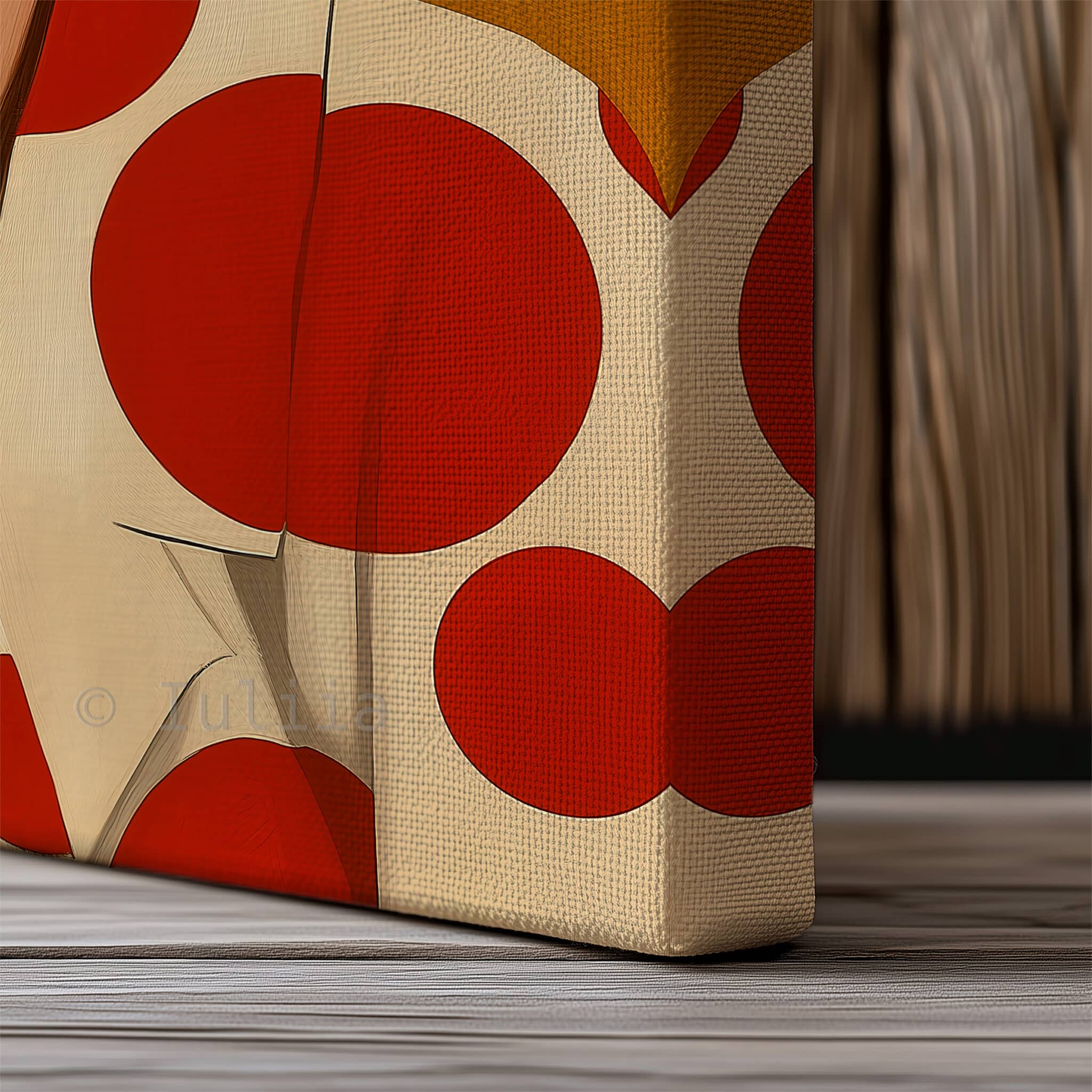 Stylish Woman Art With Polka Dots, Retro Portrait in Ochre and Red, Modern Bedroom Decor - photo #18