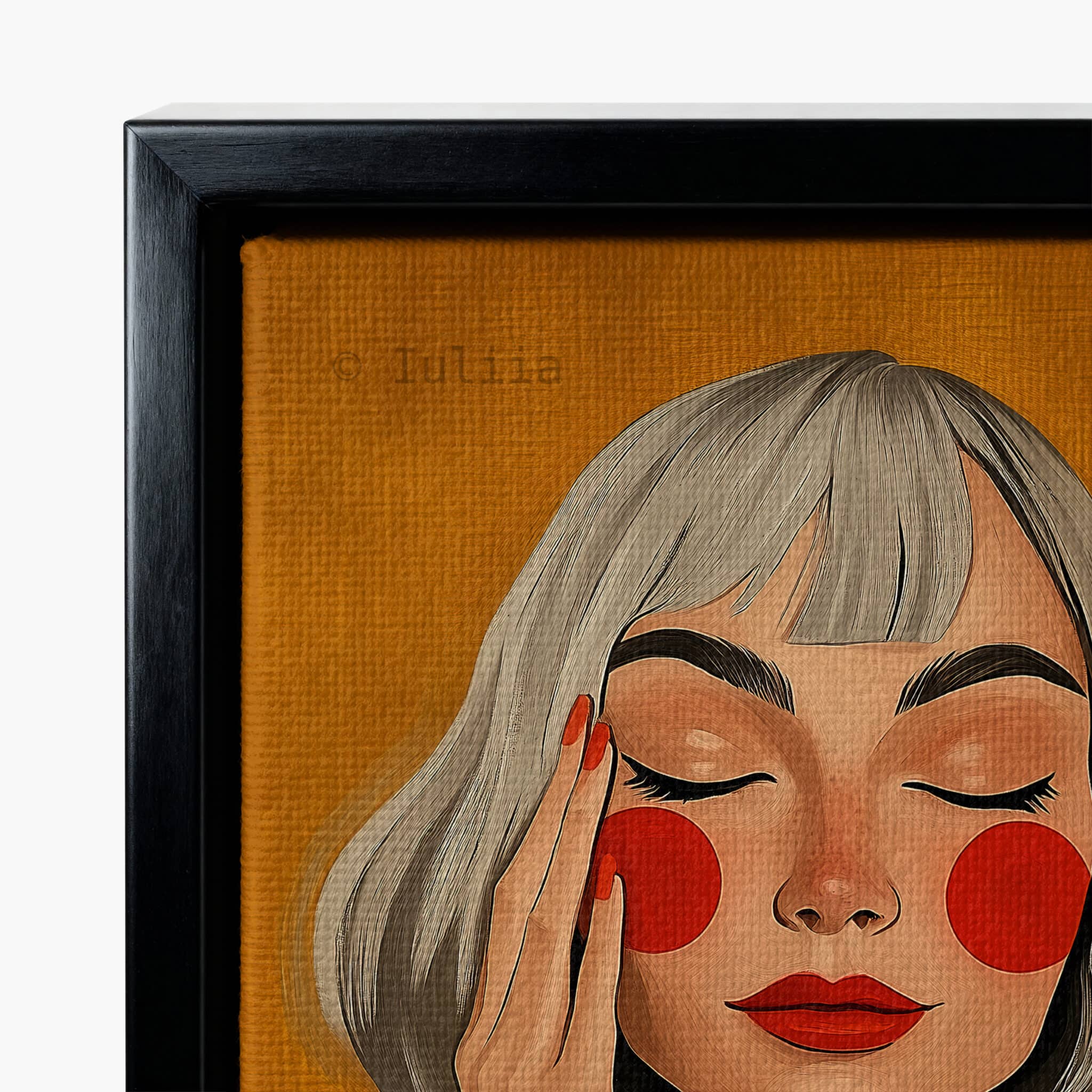 Stylish Woman Art With Polka Dots, Retro Portrait in Ochre and Red, Modern Bedroom Decor - photo #9