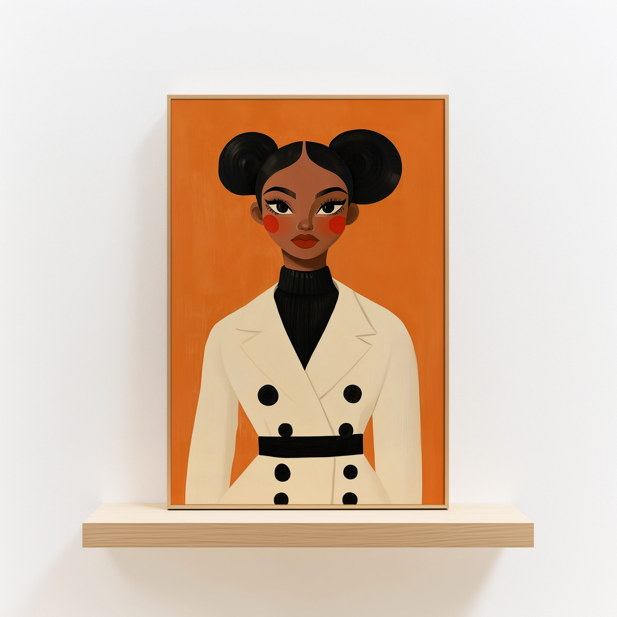 Female Figure Art Print, Stylish Woman in Cream Coat, Contemporary Decor for Bedroom or Office