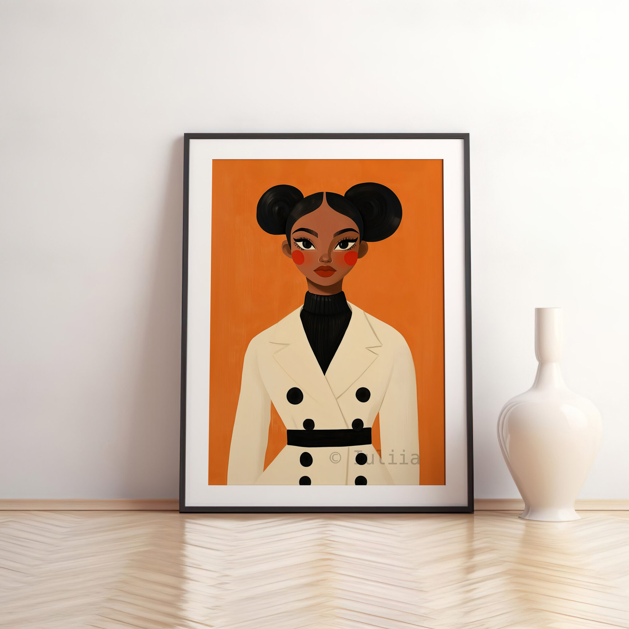 Female Figure Art Print, Stylish Woman in Cream Coat, Contemporary Decor for Bedroom or Office - photo #11