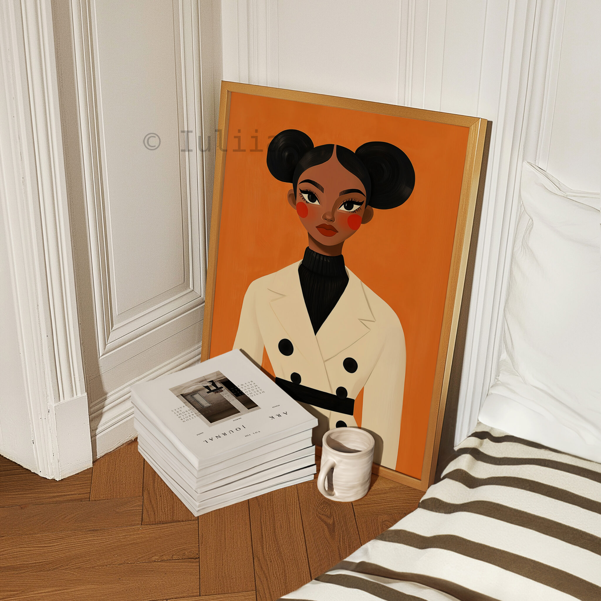Female Figure Art Print, Stylish Woman in Cream Coat, Contemporary Decor for Bedroom or Office - photo #4