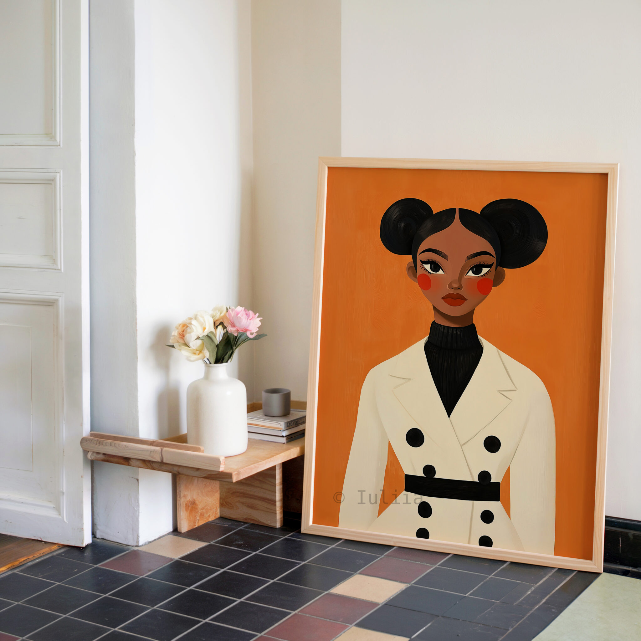 Female Figure Art Print, Stylish Woman in Cream Coat, Contemporary Decor for Bedroom or Office - photo #2
