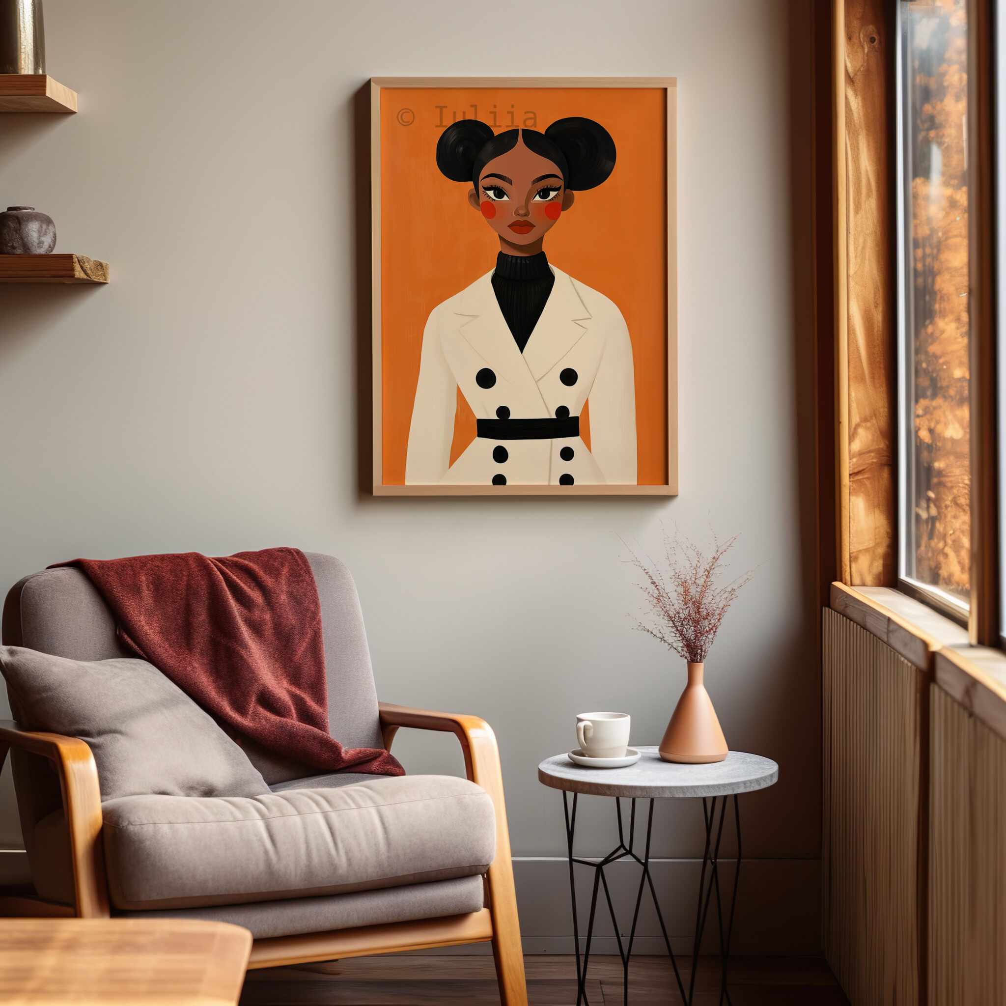Female Figure Art Print, Stylish Woman in Cream Coat, Contemporary Decor for Bedroom or Office - photo #6