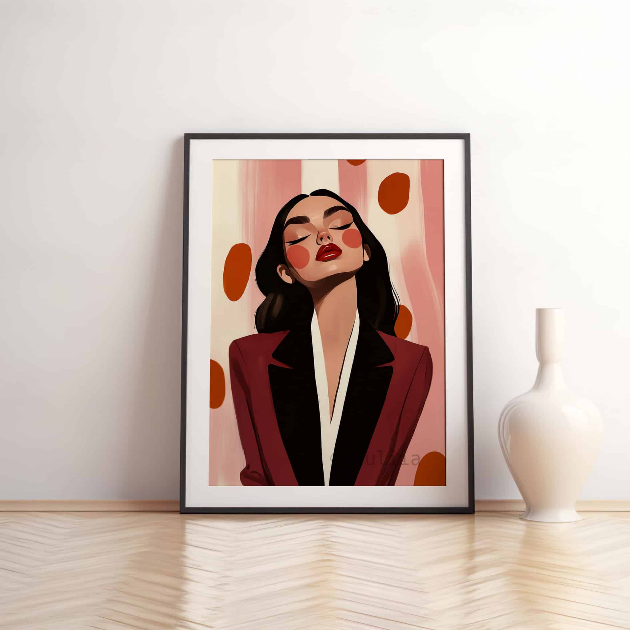 Woman Portrait Art Print, Elegant Fashion Illustration in Burgundy, Editorial Decor for Bedroom or Vanity Room - photo #10