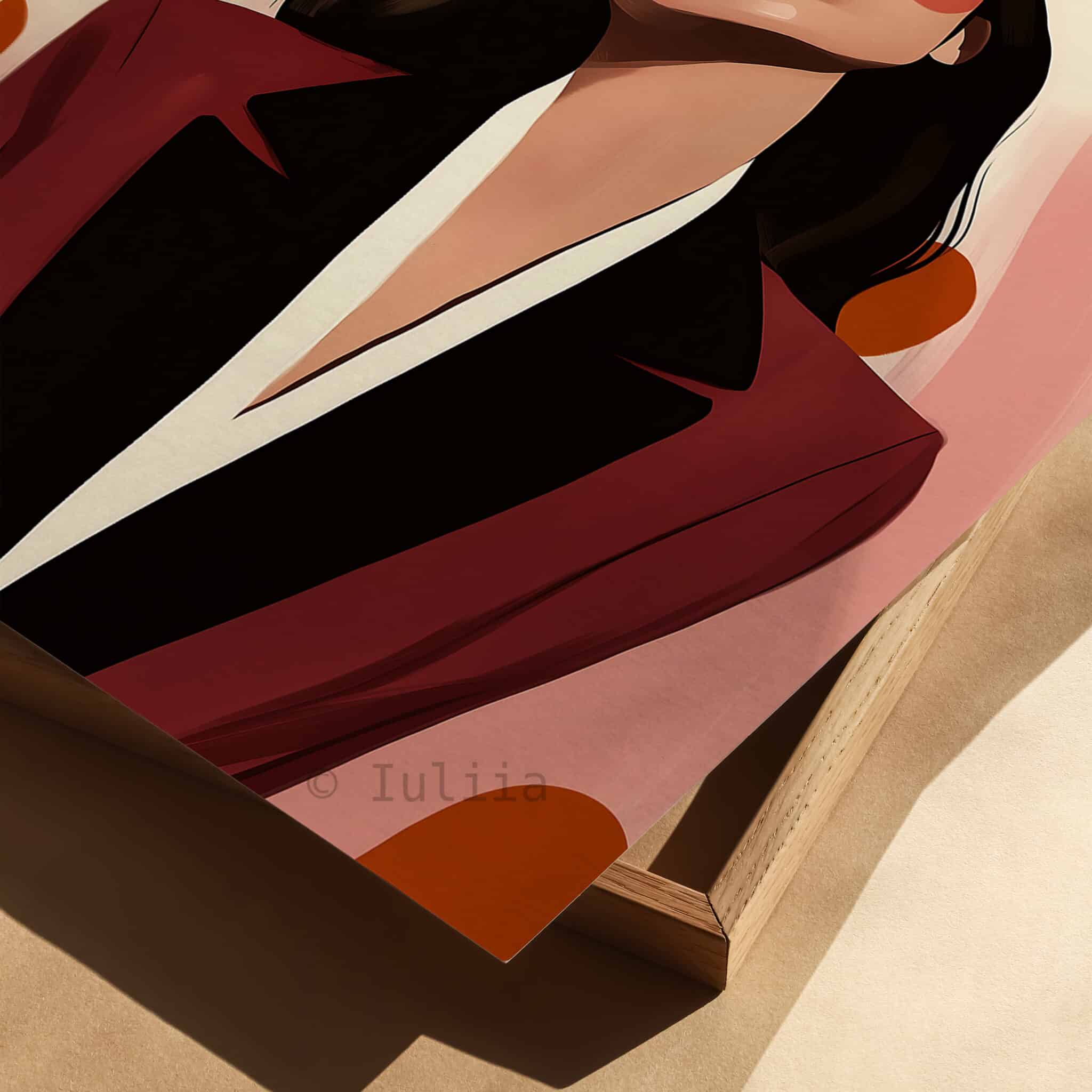 Woman Portrait Art Print, Elegant Fashion Illustration in Burgundy, Editorial Decor for Bedroom or Vanity Room - photo #1