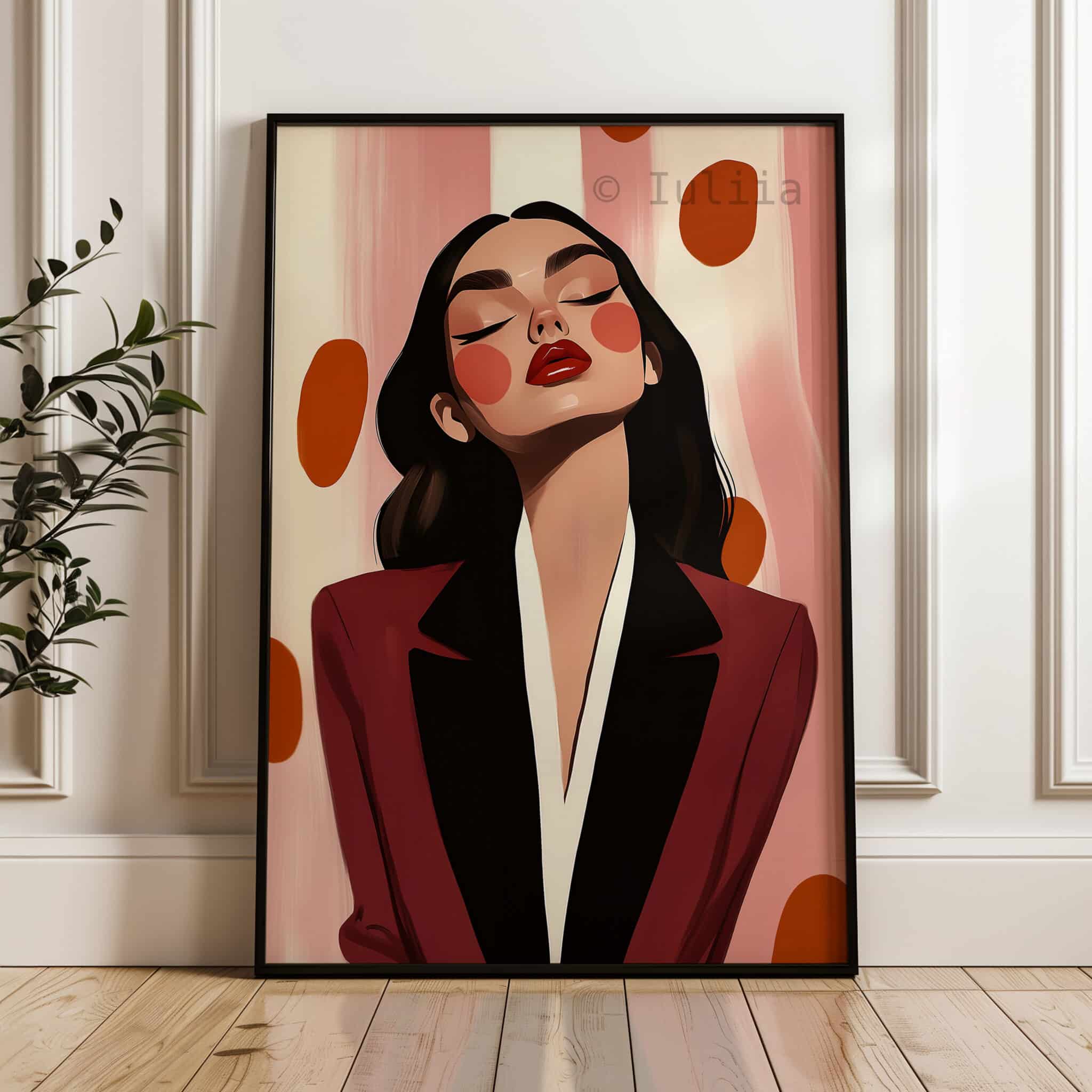 Woman Portrait Art Print, Elegant Fashion Illustration in Burgundy, Editorial Decor for Bedroom or Vanity Room - photo #3