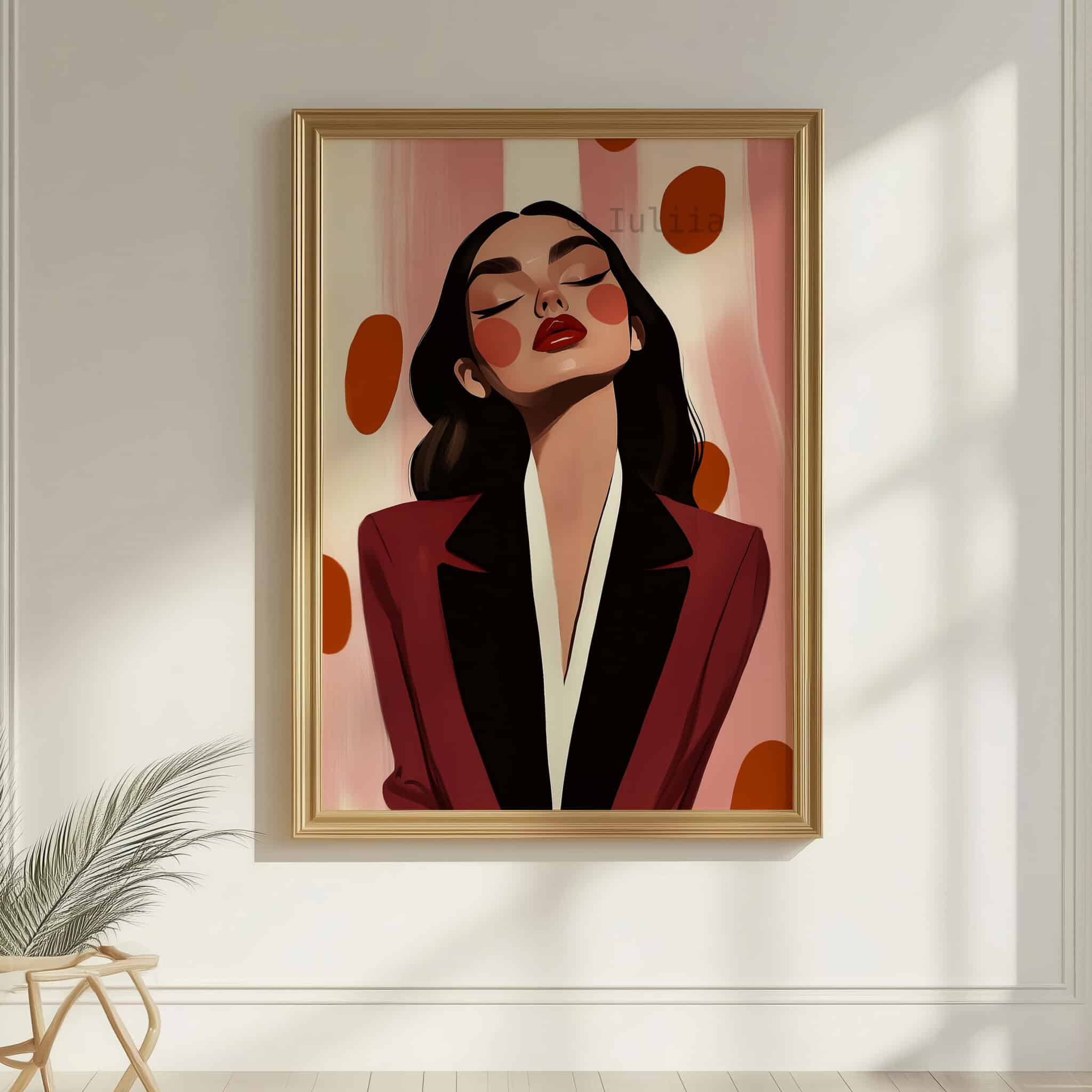 Woman Portrait Art Print, Elegant Fashion Illustration in Burgundy, Editorial Decor for Bedroom or Vanity Room - photo #7