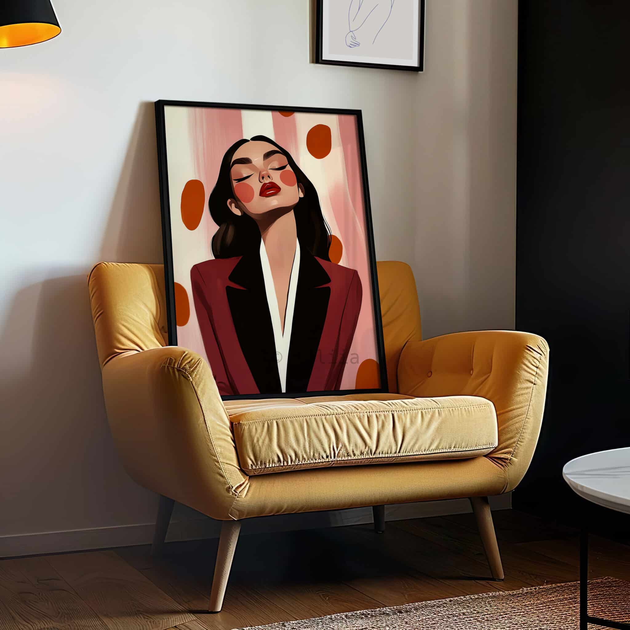Woman Portrait Art Print, Elegant Fashion Illustration in Burgundy, Editorial Decor for Bedroom or Vanity Room - photo #11