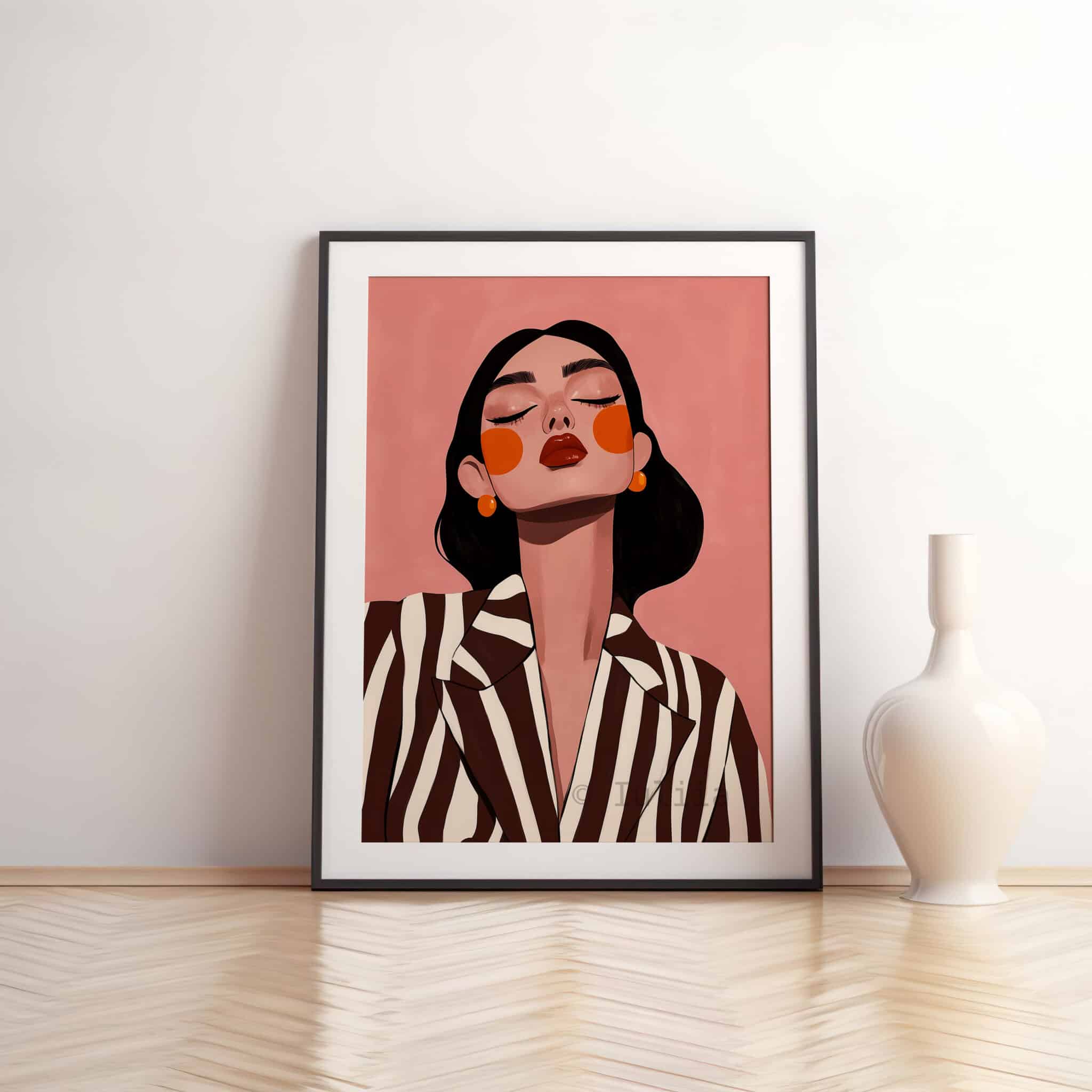 Stylish Woman Art Print, Chic Portrait in Striped Blazer, Blush Feminine Decor for Bedroom or Vanity - photo #10