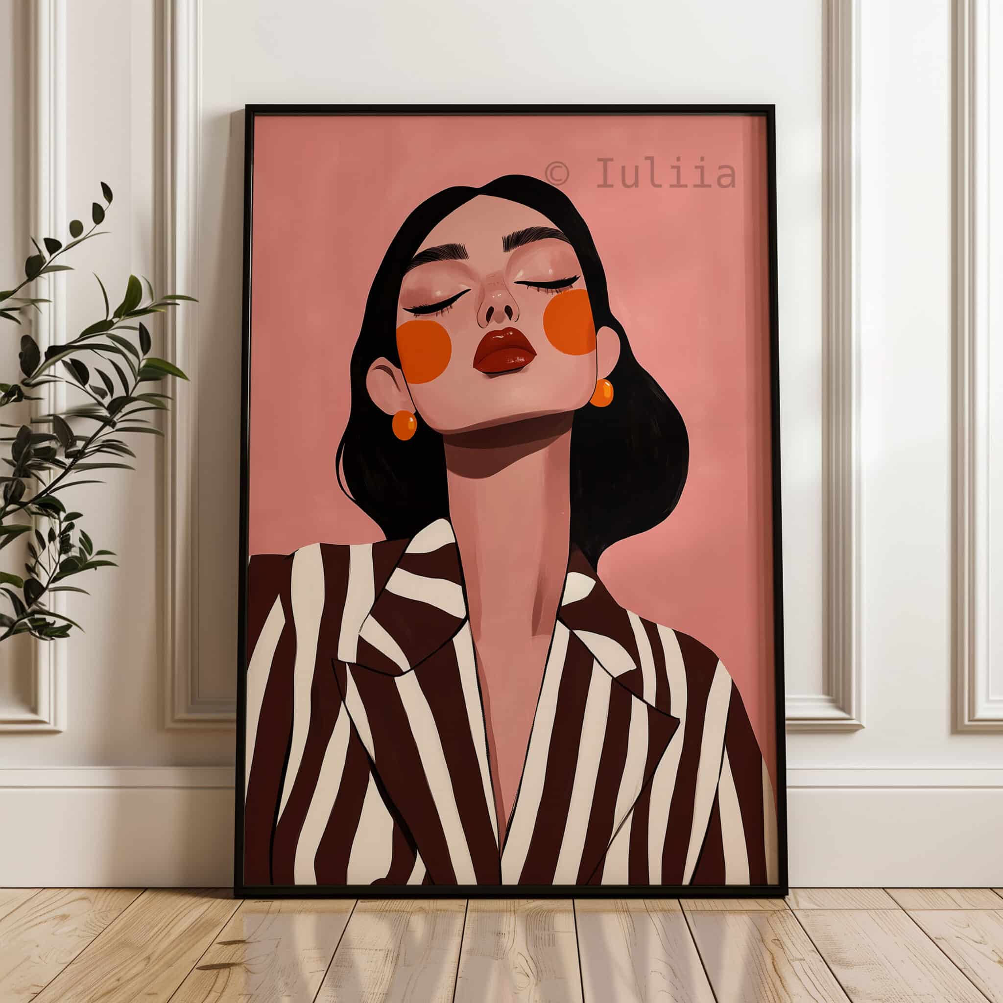 Stylish Woman Art Print, Chic Portrait in Striped Blazer, Blush Feminine Decor for Bedroom or Vanity - photo #3