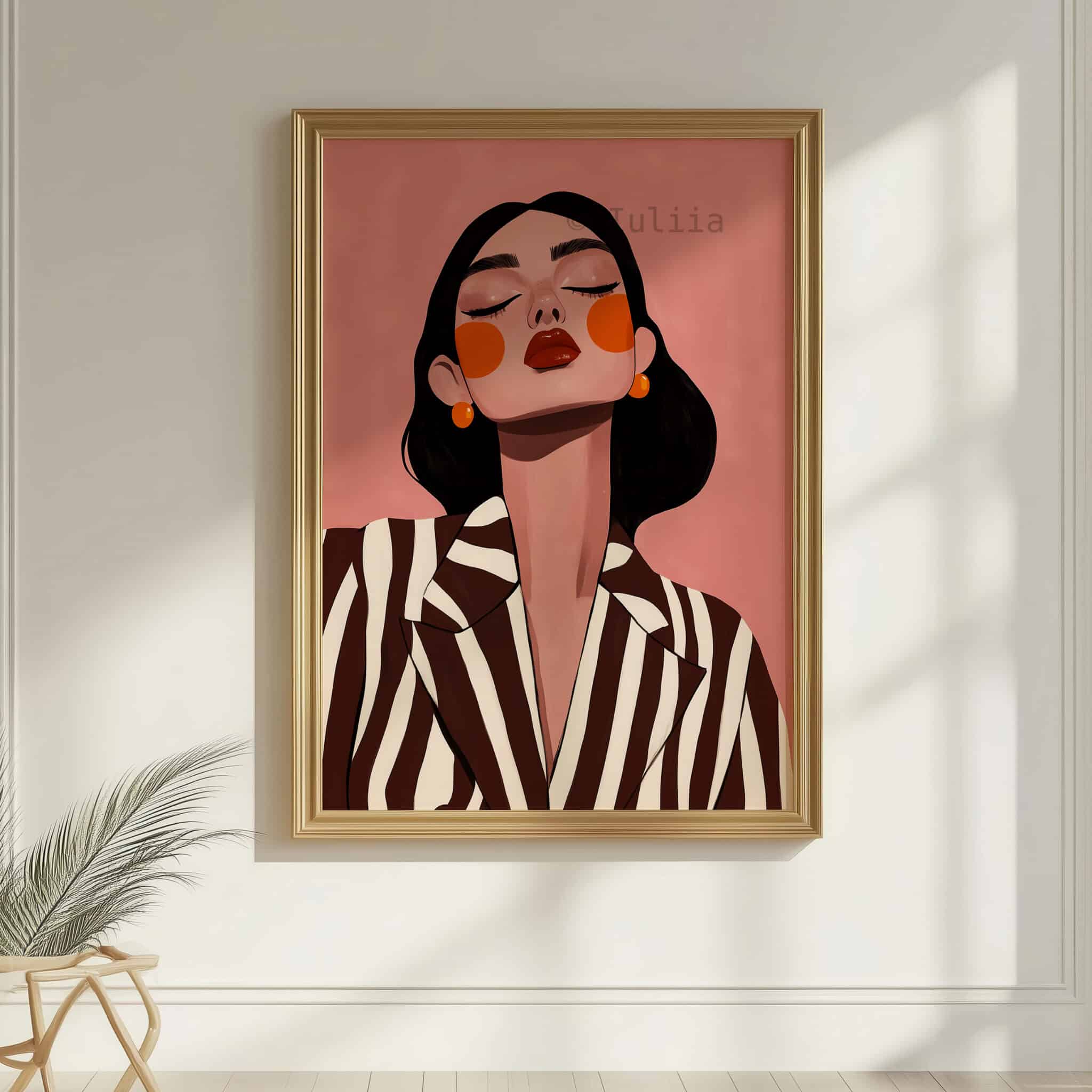 Stylish Woman Art Print, Chic Portrait in Striped Blazer, Blush Feminine Decor for Bedroom or Vanity - photo #7