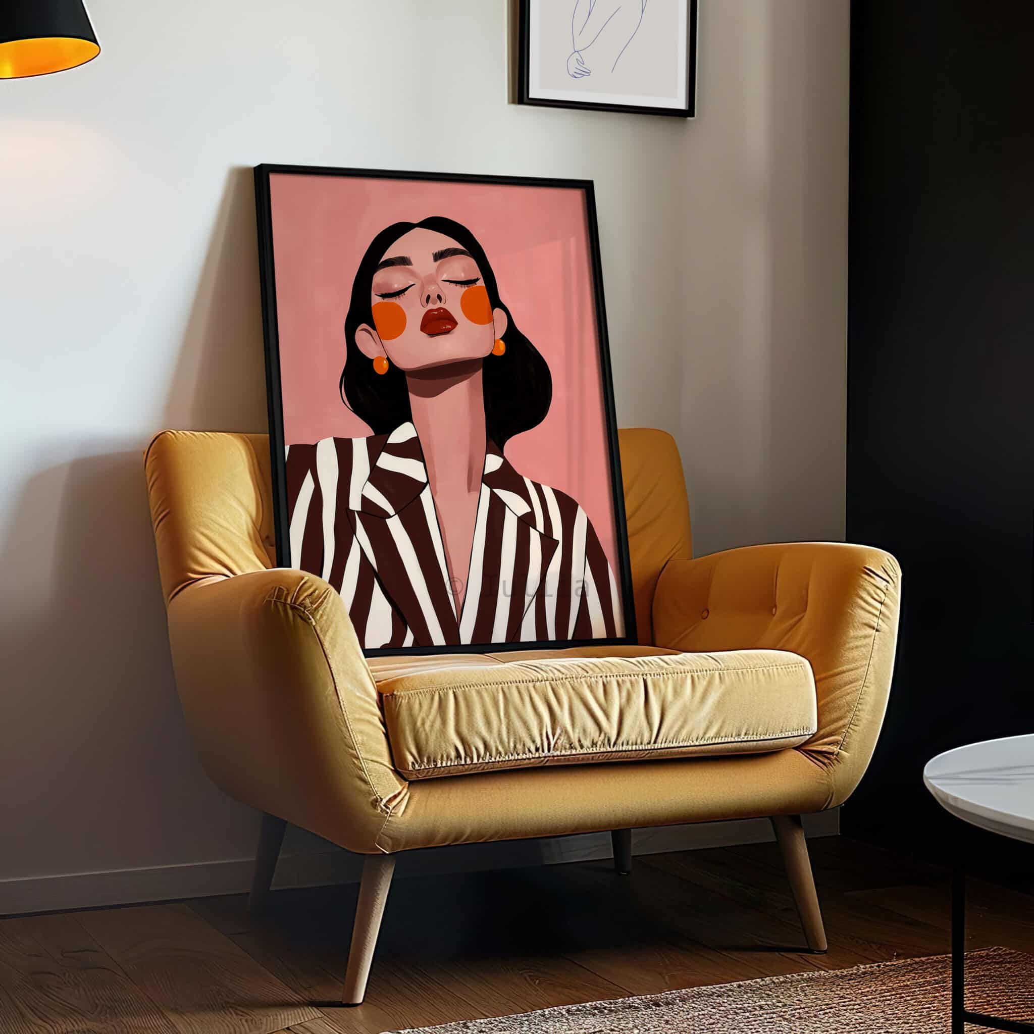 Stylish Woman Art Print, Chic Portrait in Striped Blazer, Blush Feminine Decor for Bedroom or Vanity - photo #11