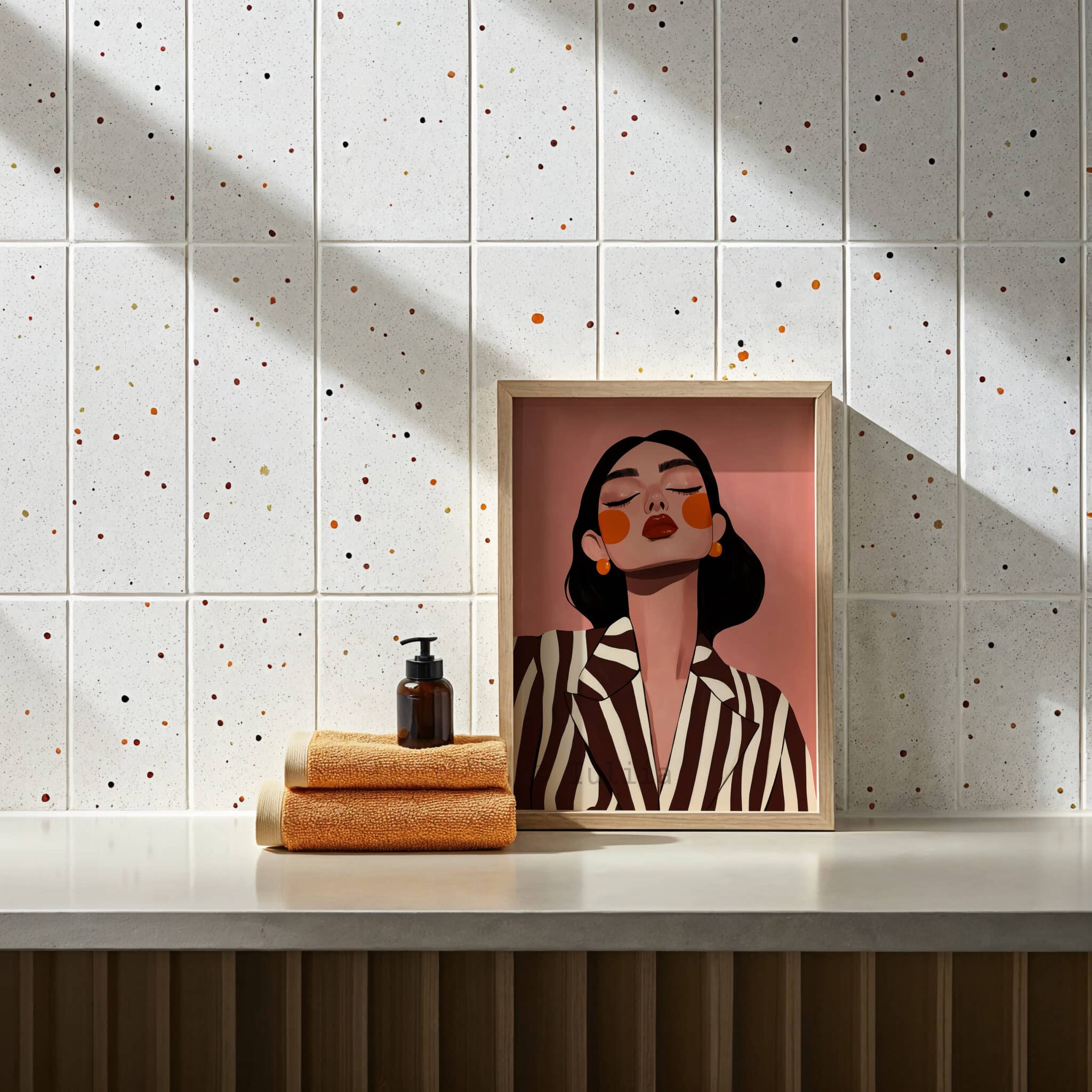 Stylish Woman Art Print, Chic Portrait in Striped Blazer, Blush Feminine Decor for Bedroom or Vanity - photo #12