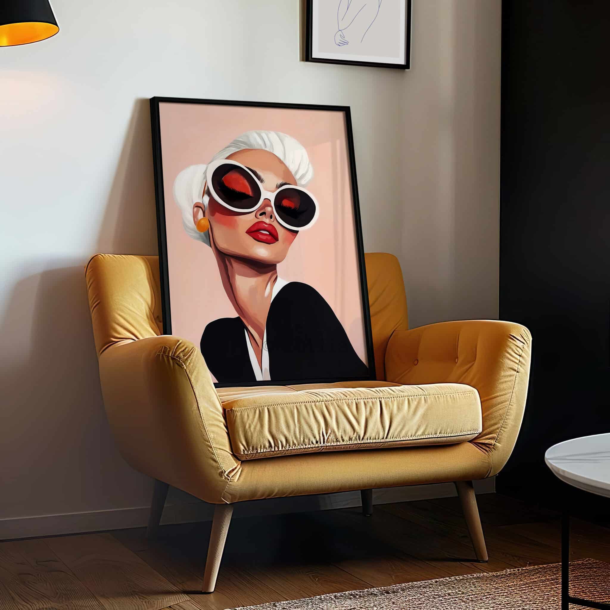 Glam Wall Art Print, Chic Woman Portrait with Oversized Sunglasses, Modern Blush Decor for Bedroom or Vanity - photo #11