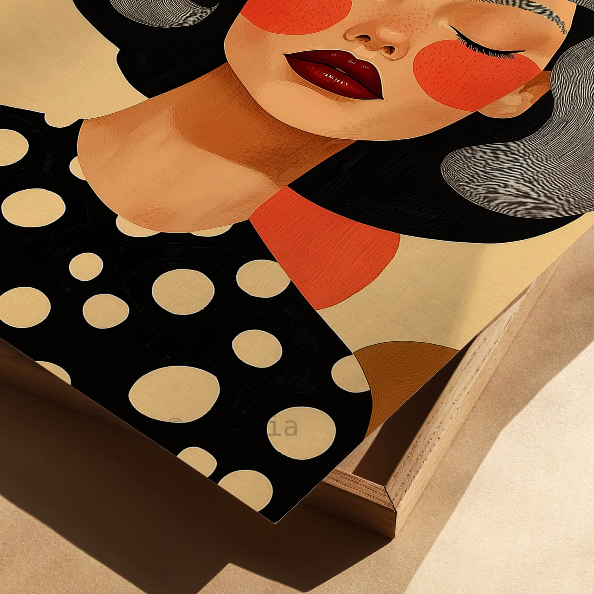 Polka Dot Wall Art, Silver Hair Woman Portrait, Black Orange Graphic Print, Modern Feminine Bedroom Decor - photo #1