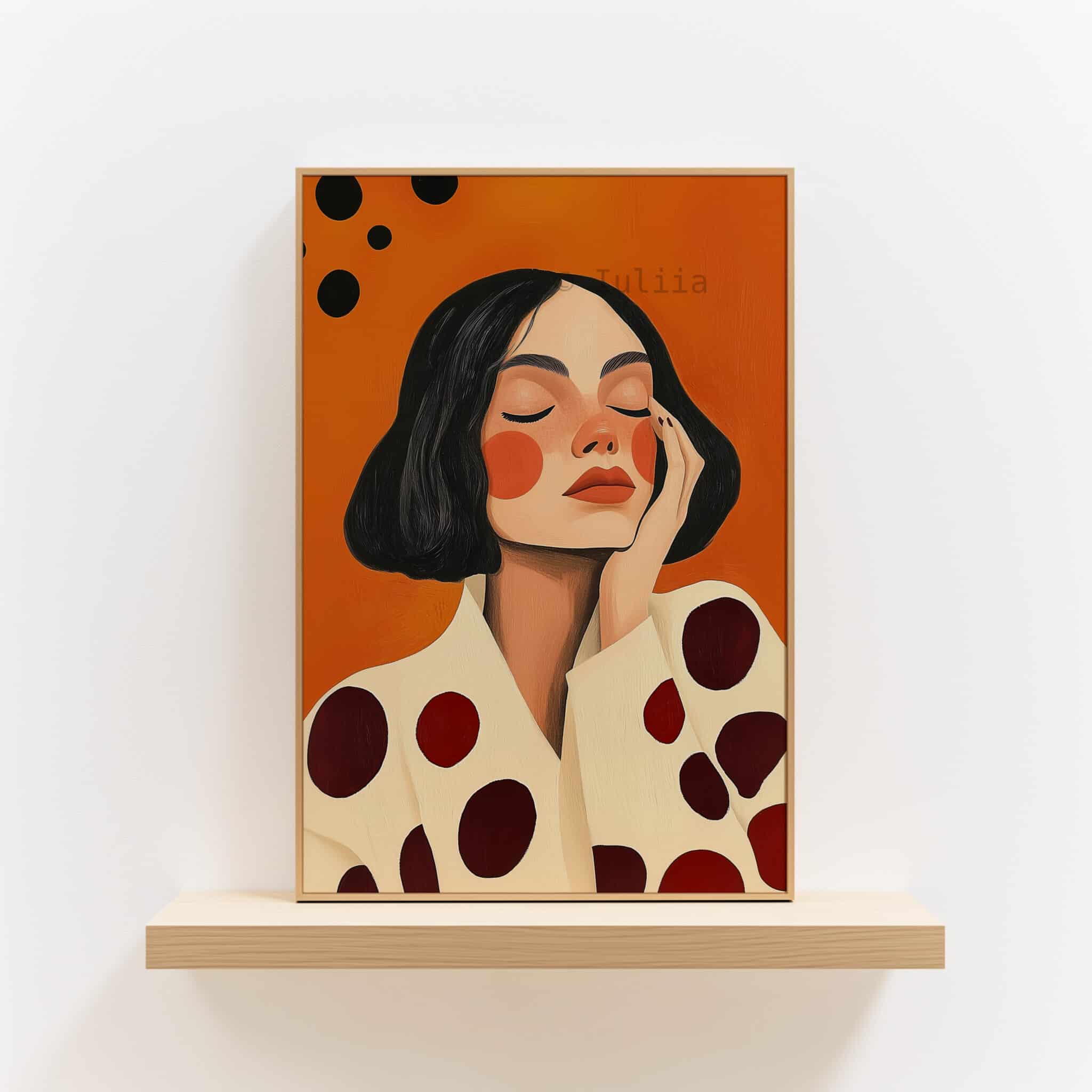 Abstract Portrait Print, Modern Woman Editorial Illustration Art, Warm Orange Red Wall Decor