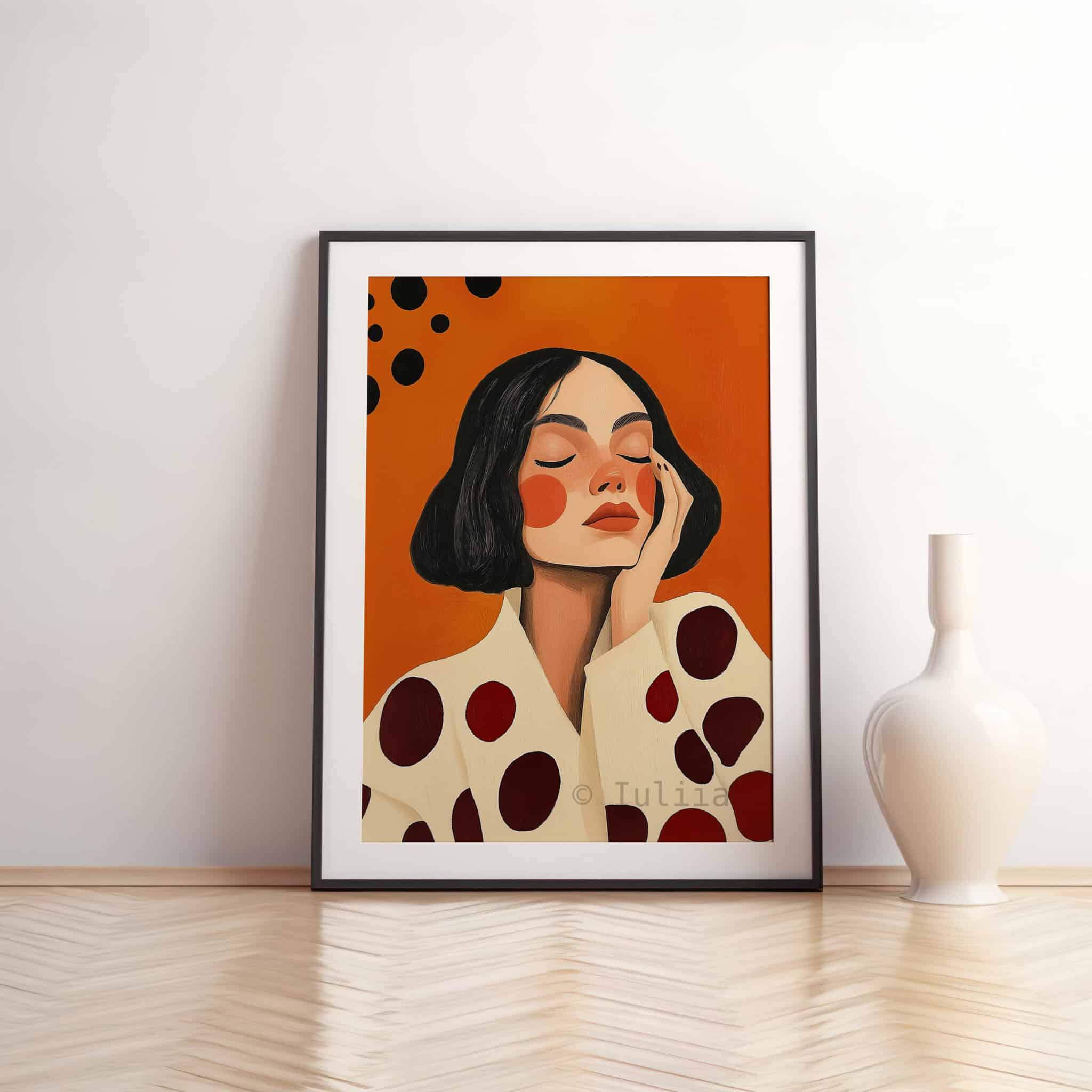 Abstract Portrait Print, Modern Woman Editorial Illustration Art, Warm Orange Red Wall Decor - photo #10