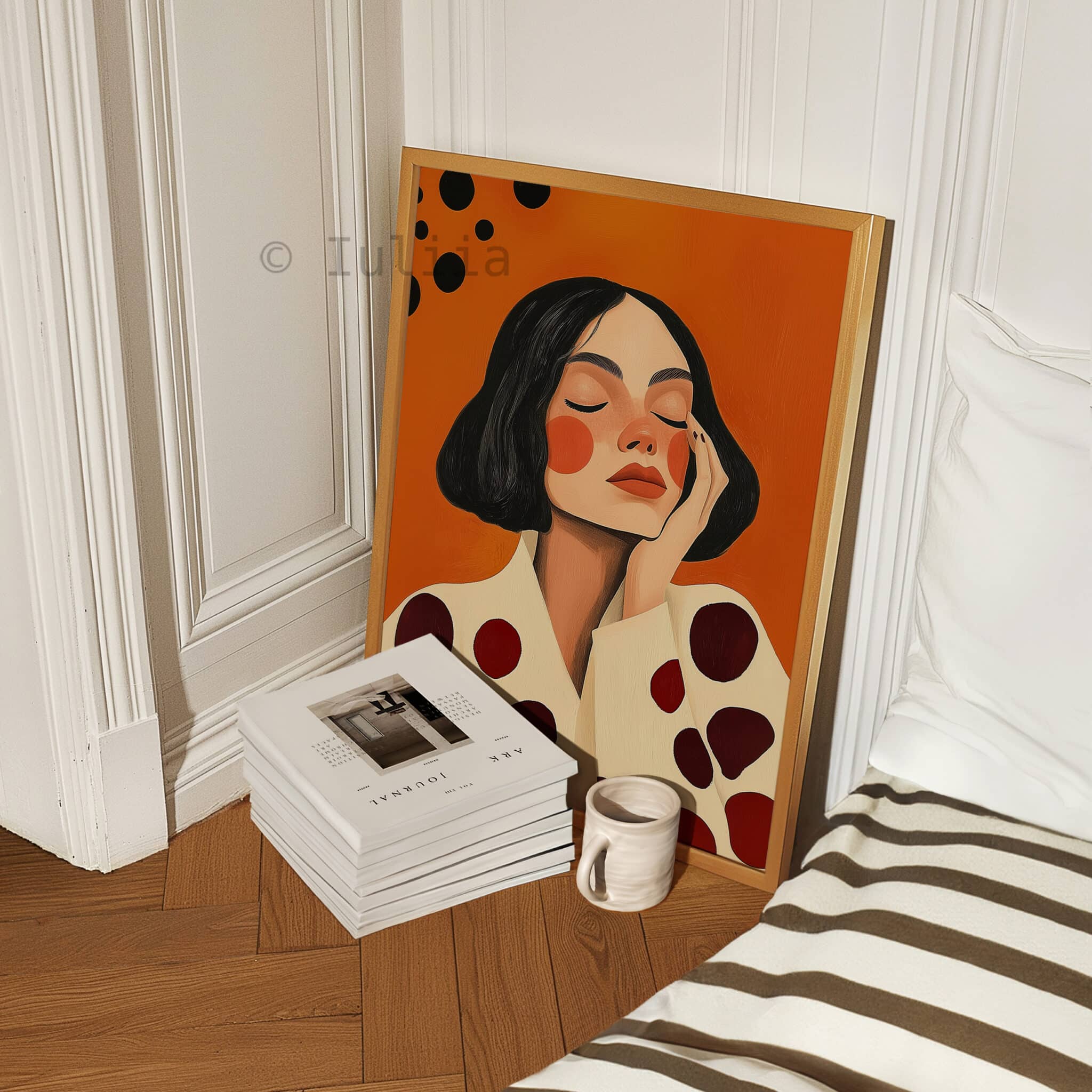 Abstract Portrait Print, Modern Woman Editorial Illustration Art, Warm Orange Red Wall Decor - photo #4