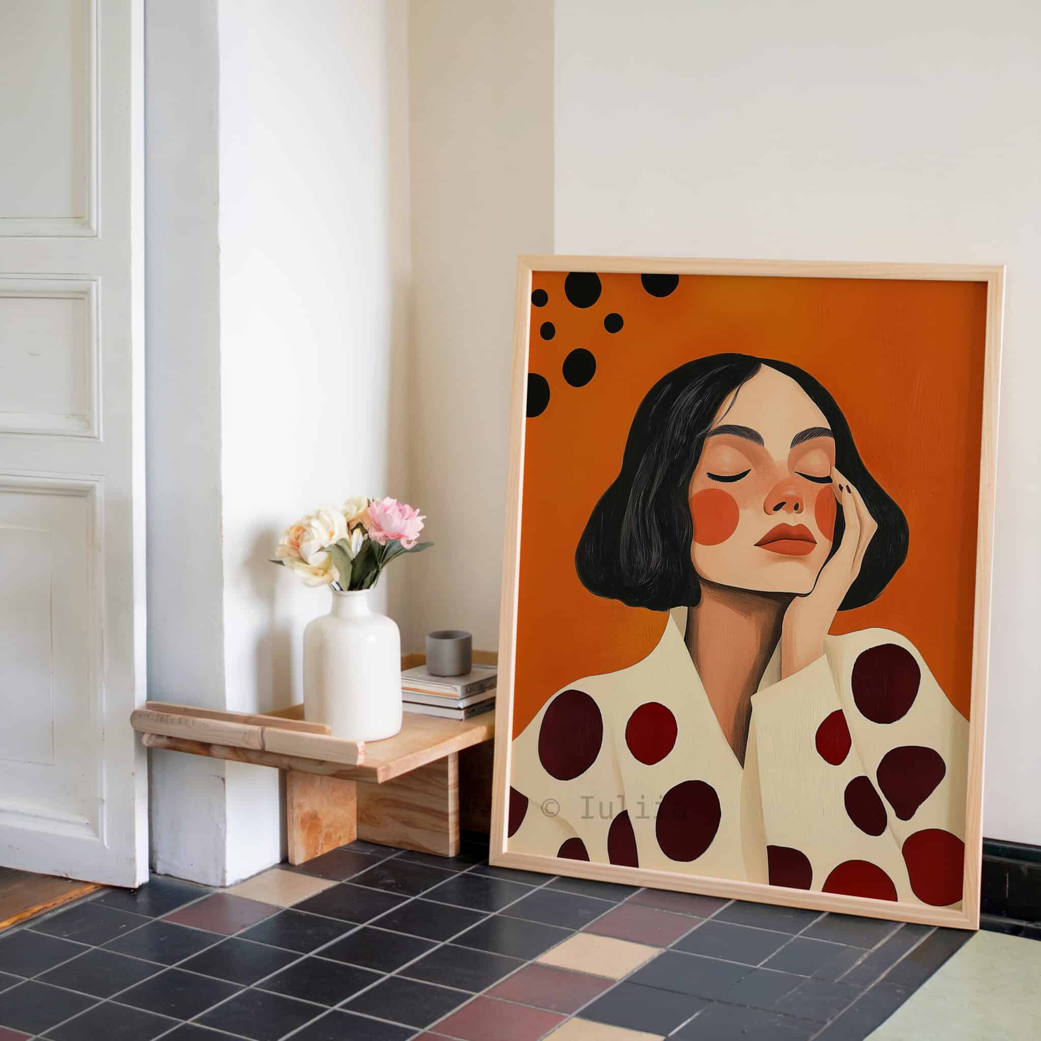 Abstract Portrait Print, Modern Woman Editorial Illustration Art, Warm Orange Red Wall Decor - photo #2