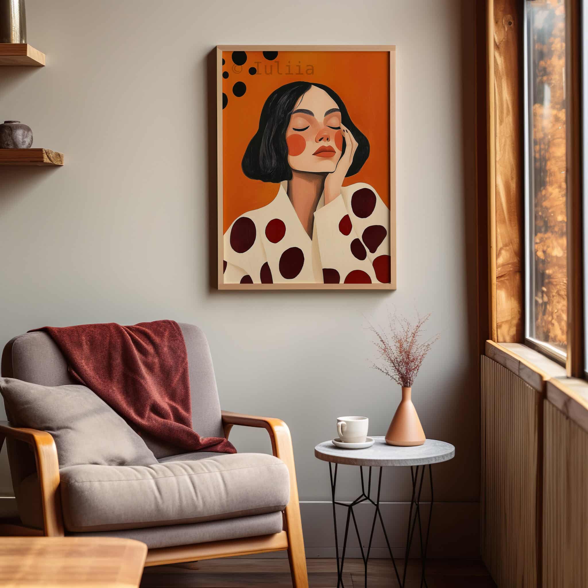 Abstract Portrait Print, Modern Woman Editorial Illustration Art, Warm Orange Red Wall Decor - photo #6