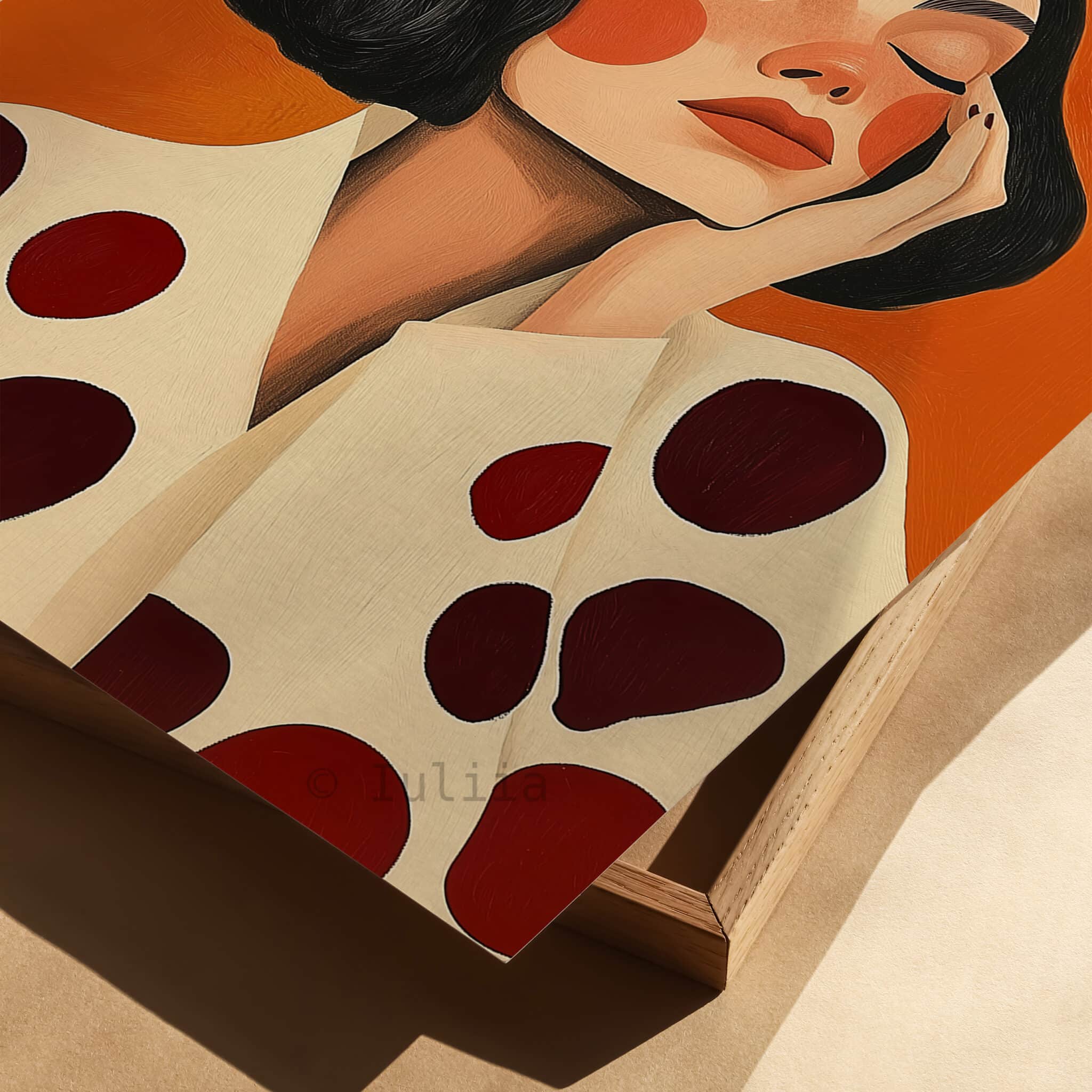 Abstract Portrait Print, Modern Woman Editorial Illustration Art, Warm Orange Red Wall Decor - photo #1