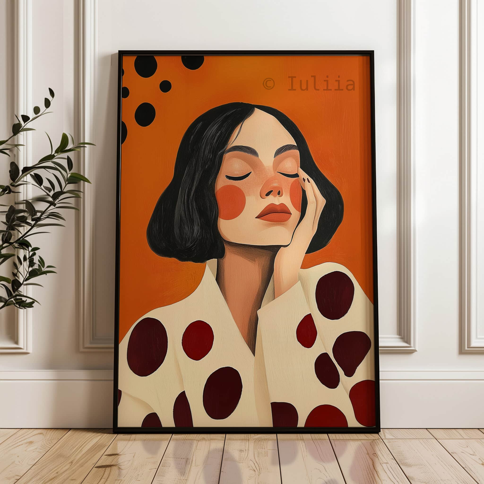 Abstract Portrait Print, Modern Woman Editorial Illustration Art, Warm Orange Red Wall Decor - photo #3